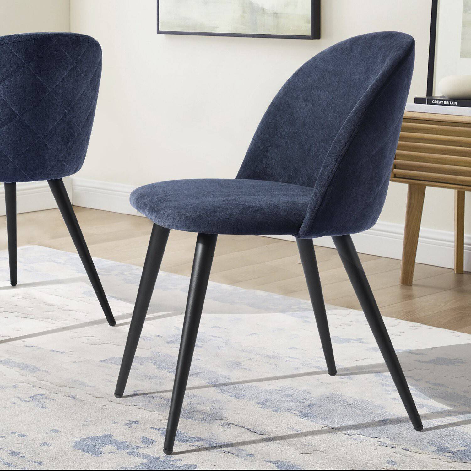 Finch Fox Romantic Vintage Dark Blue Fabric Cushion Dining Chair