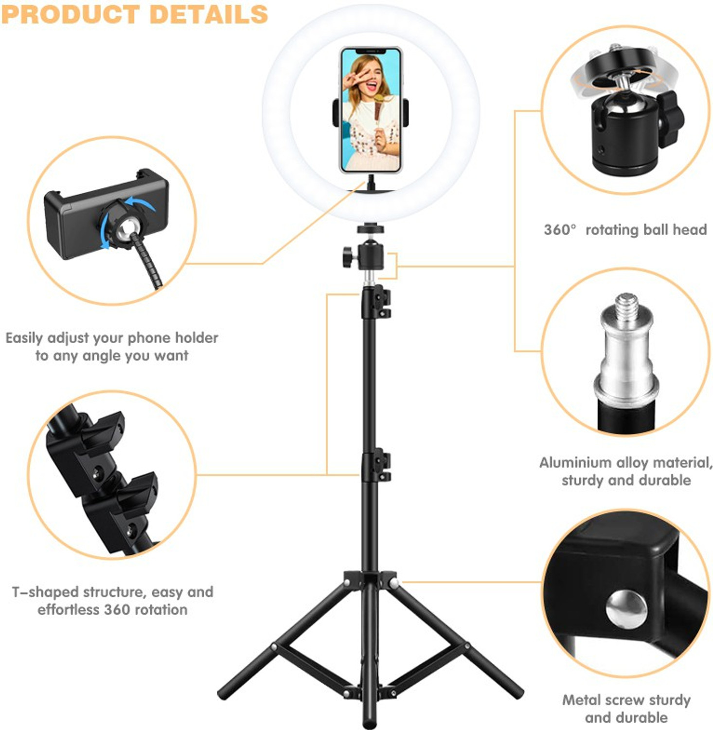 Image of Wrapo 10 Selfie Ring Light w / Tripod Stand & Phone Holder 3 Modes 10 Brightness Level 120 LED Bulbs Dimmable Selfie Ringlight for Live Stream Makeup YouTube Video Photography Shooting Tripod