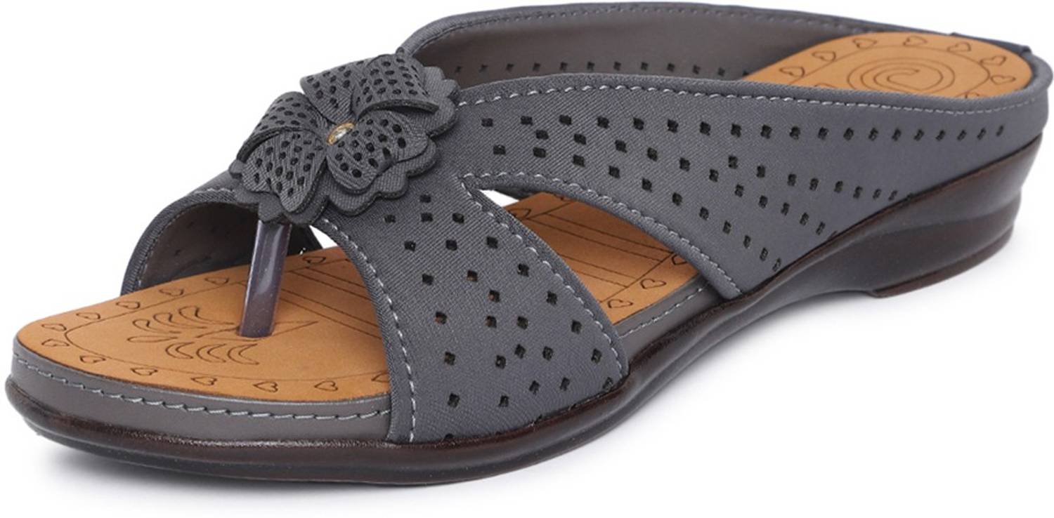 ORTHO JOY Women Wedges Sandal (Grey , 8)