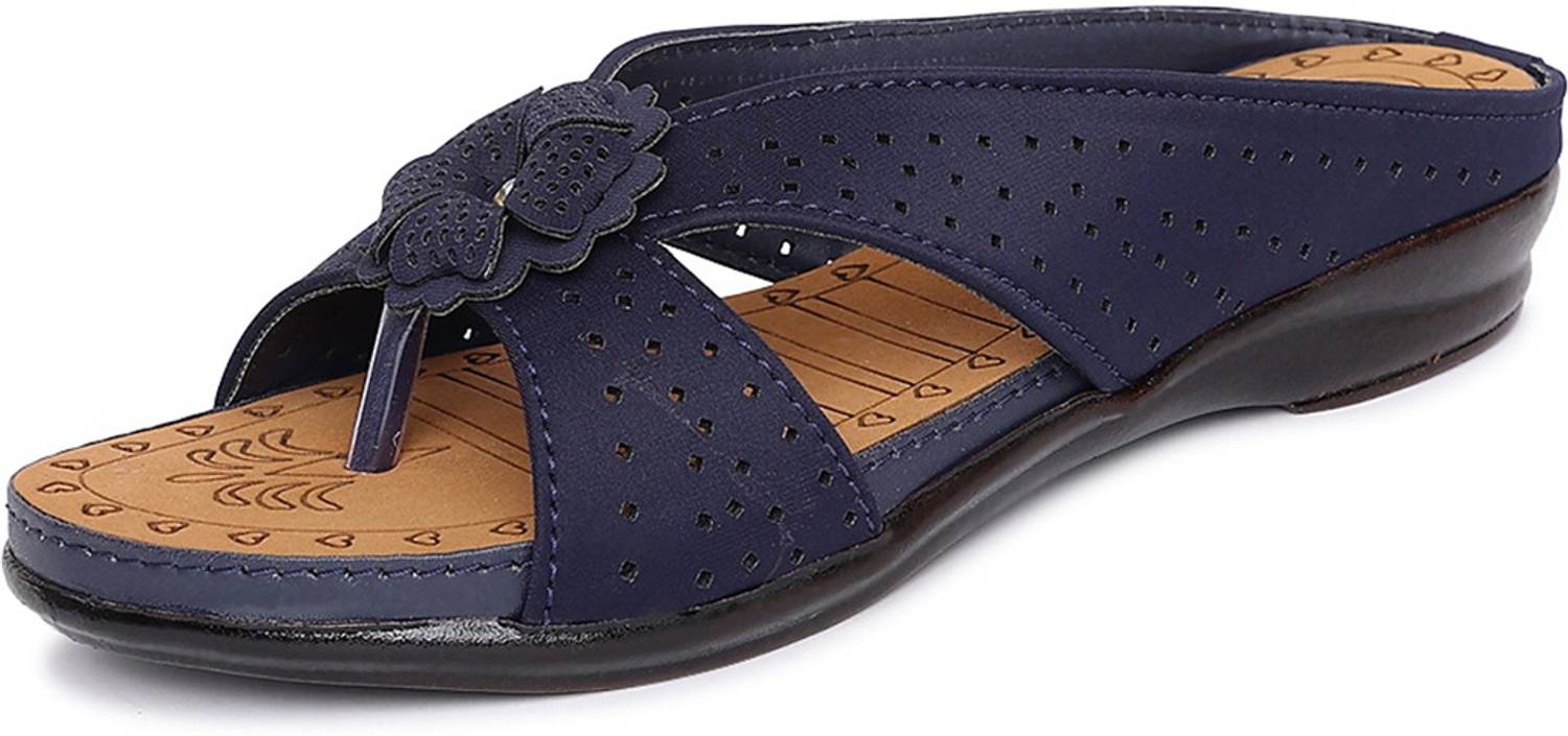 ORTHO JOY Women Wedges Sandal (Blue , 8)