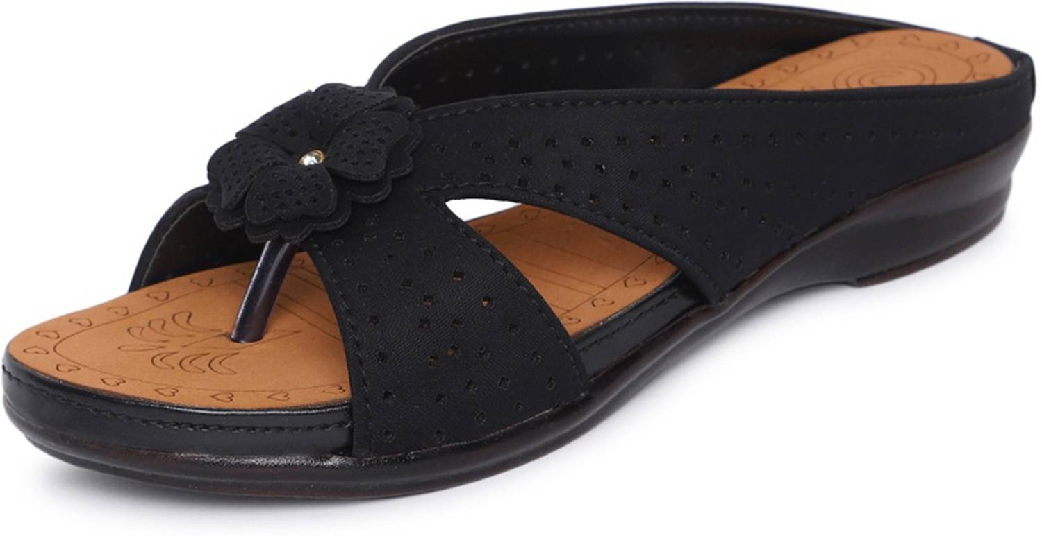 ORTHO JOY Women Wedges Sandal (Black , 6)
