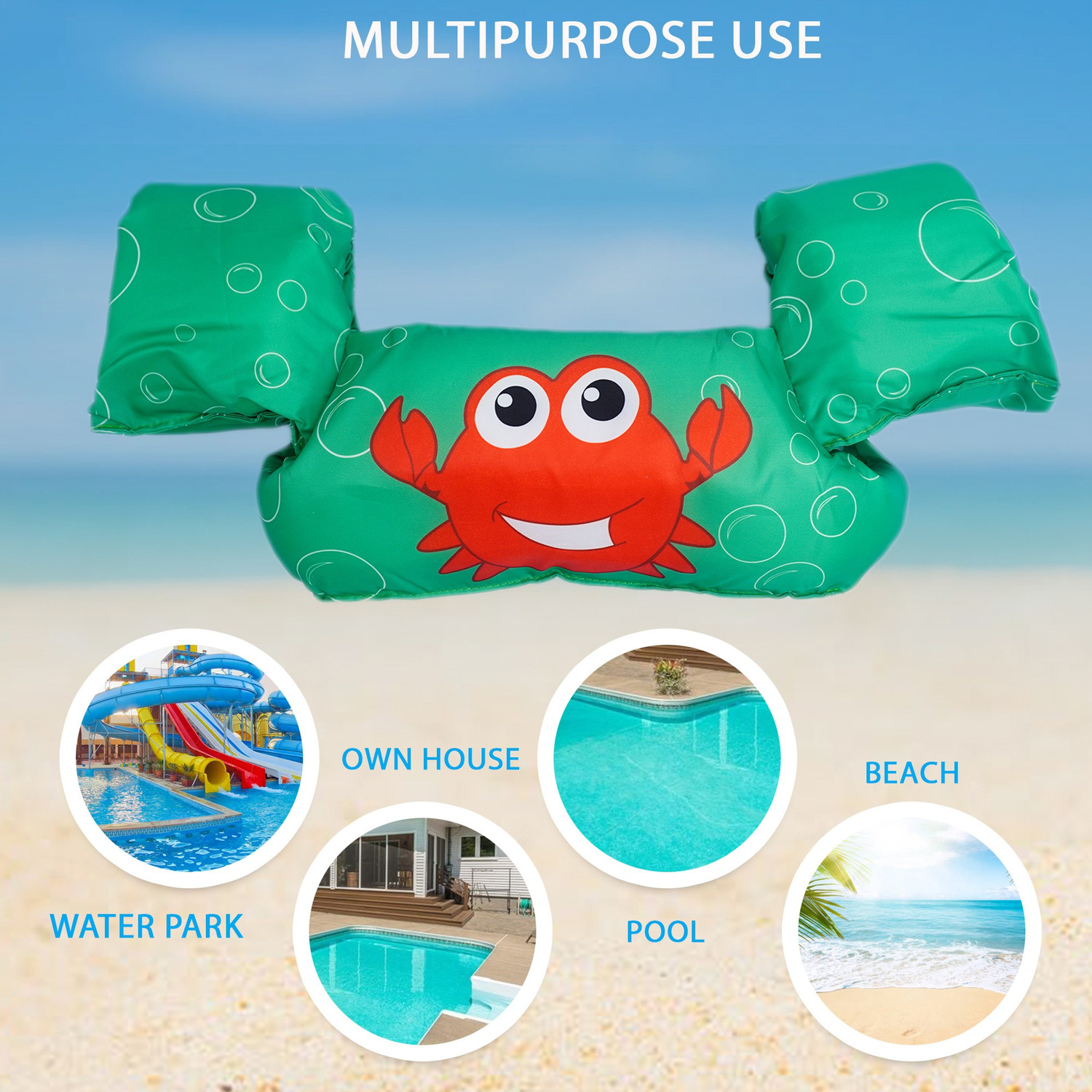 Image of Koochie Koo Cartoon Crab Printed Pool Float Arm Bands For Kids From 2 To 6 Years 22 To 55 lbs Swim Floatation Belt