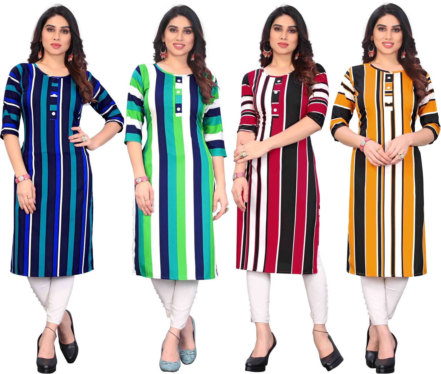 KILLARI Pack of 4 Women Printed Crepe Straight Kurta (Multicolor)