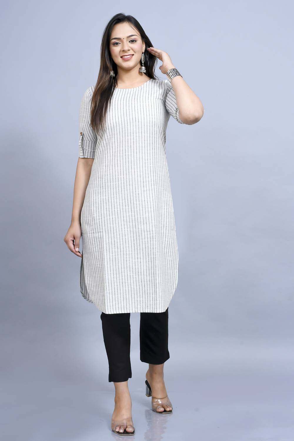 Fasonika Creation Women Woven Design Pure Cotton Straight Kurta (