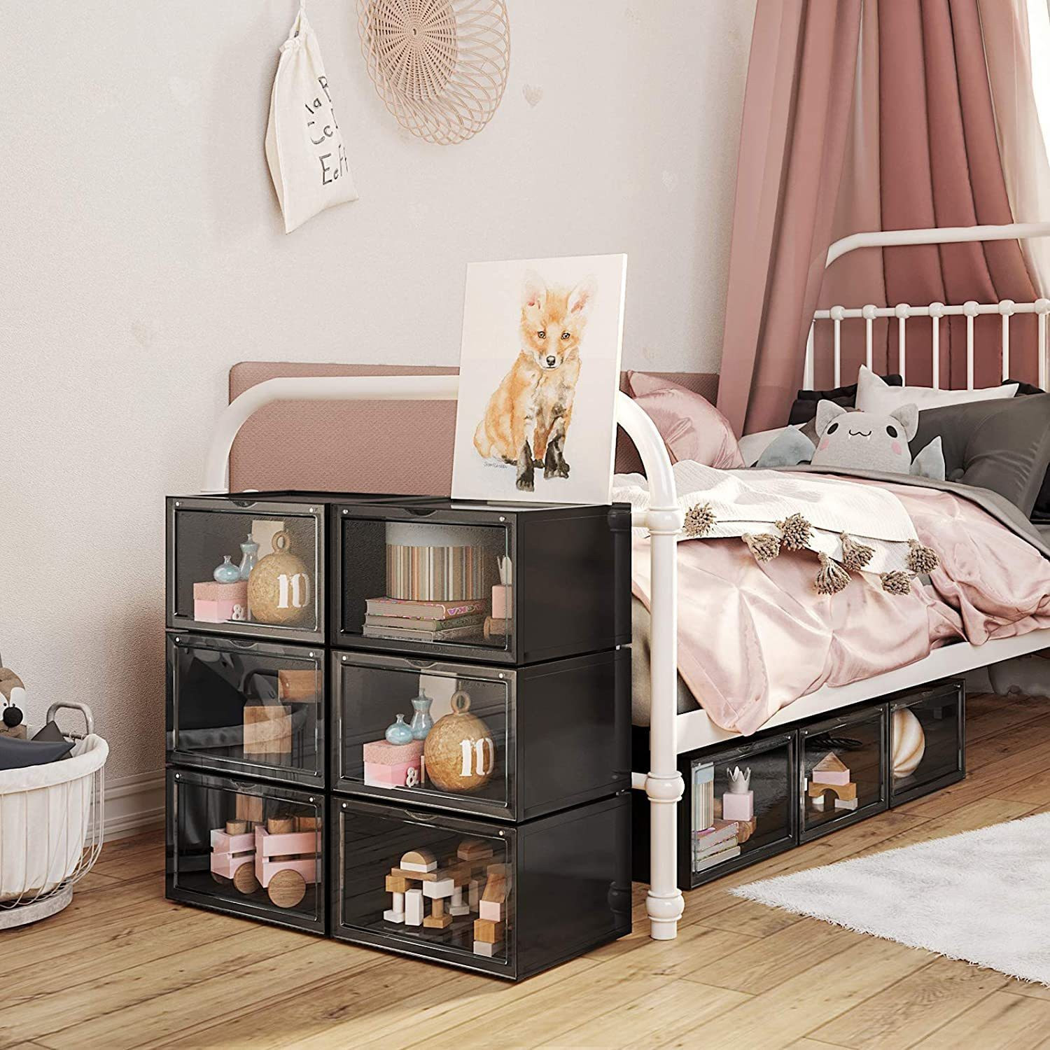 Image of COROID Plastic Sneaker Containers Bins Portable Storage Organizer Space Saving Foldable Plastic Collapsible Shoe Stand