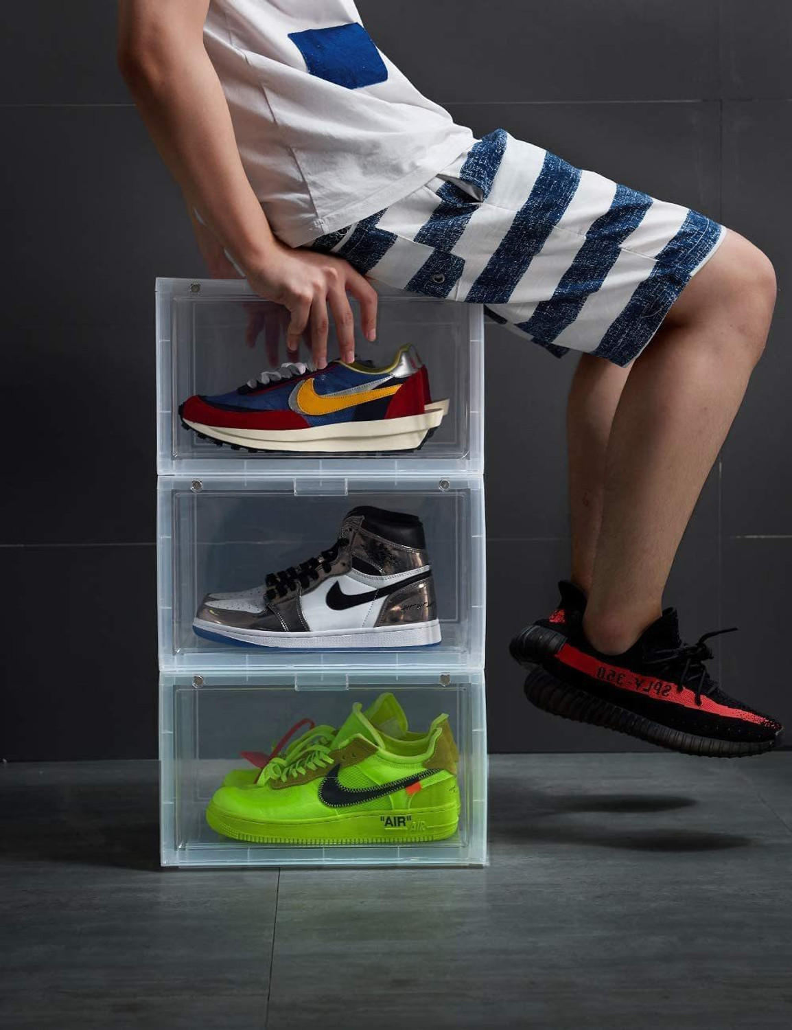Image of COROID Plastic Sneaker Containers Bins Portable Storage Organizer Space Saving Foldable Plastic Collapsible Shoe Stand