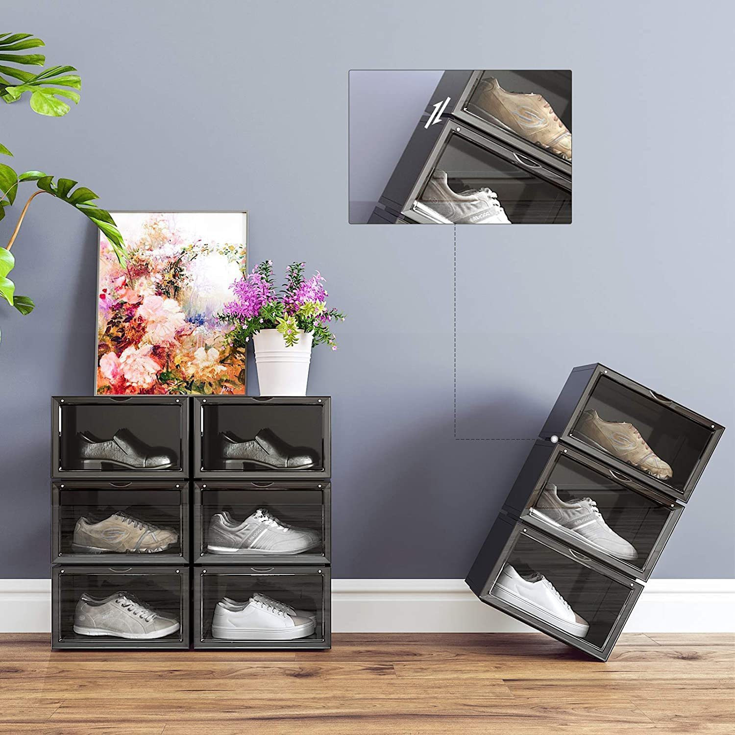 Image of COROID Plastic Sneaker Containers Bins Portable Storage Organizer Space Saving Foldable Plastic Collapsible Shoe Stand