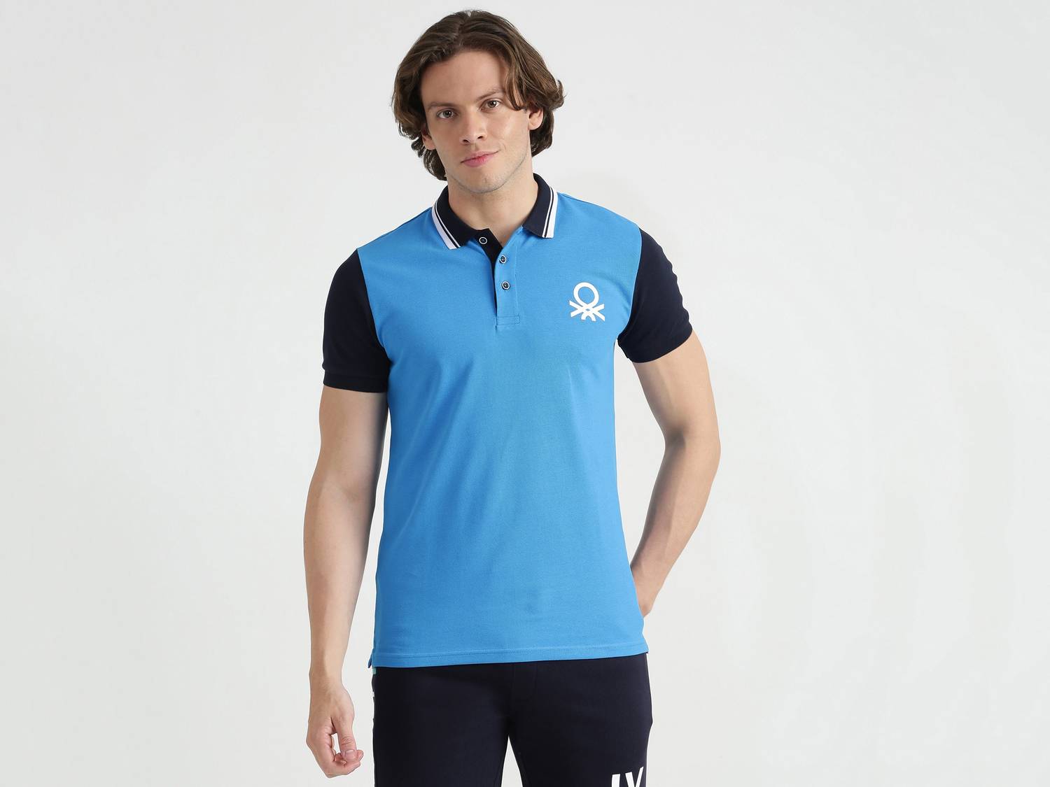 United Colors of Benetton Men Colorblock Polo Neck Pure Cotton Bl