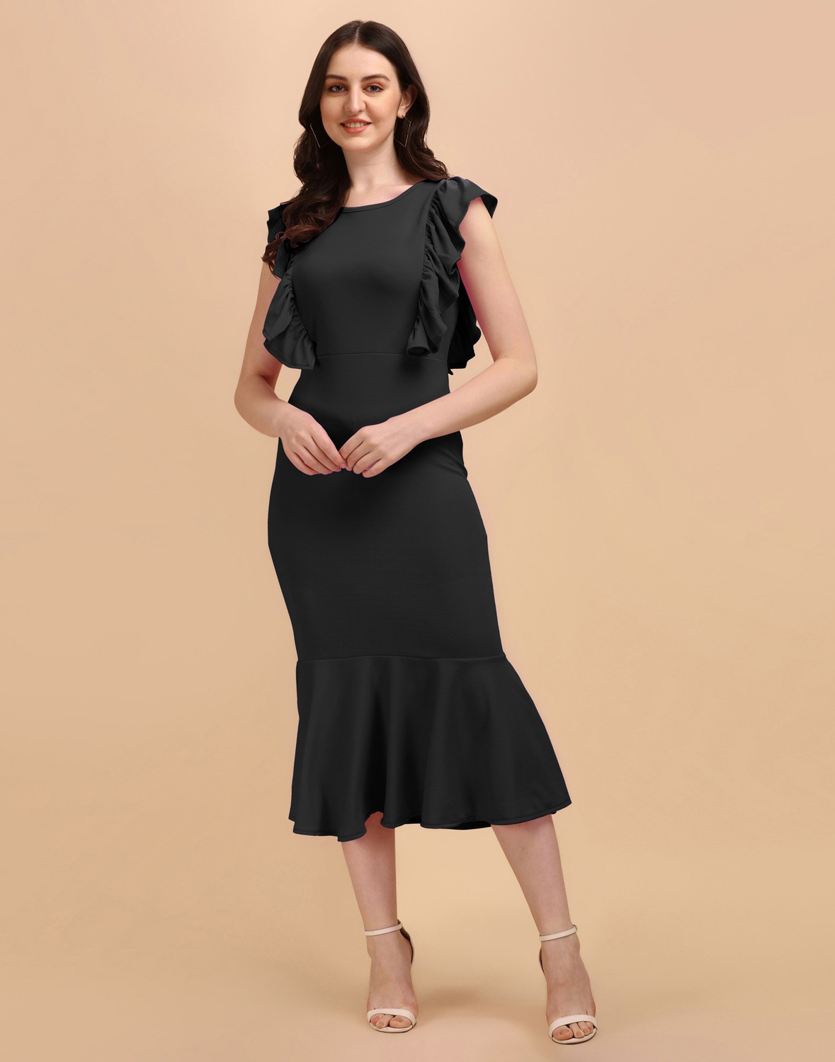 Image of Selvia Women Bodycon Black Midi /Calf Length Dress