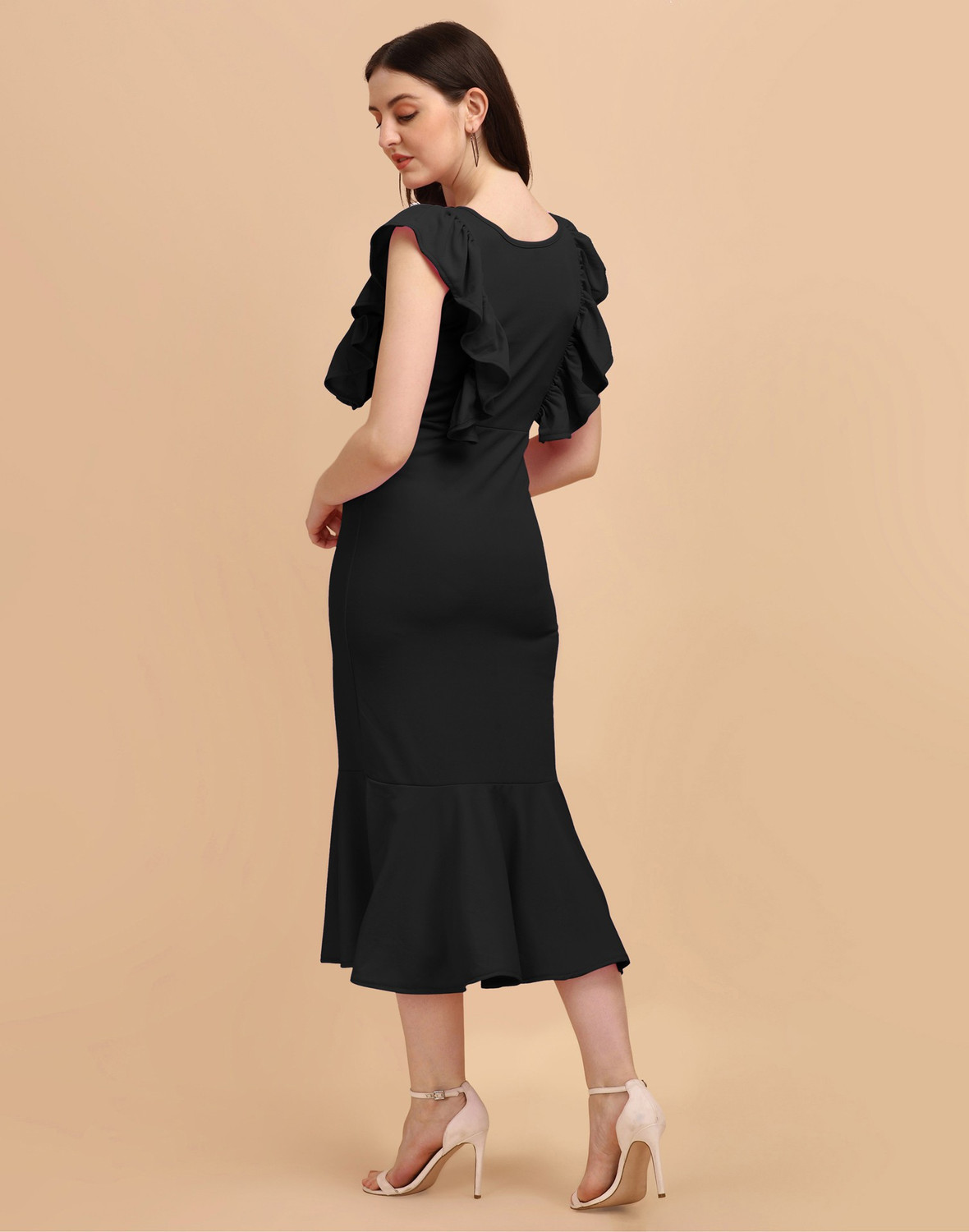 Image of Selvia Women Bodycon Black Midi /Calf Length Dress