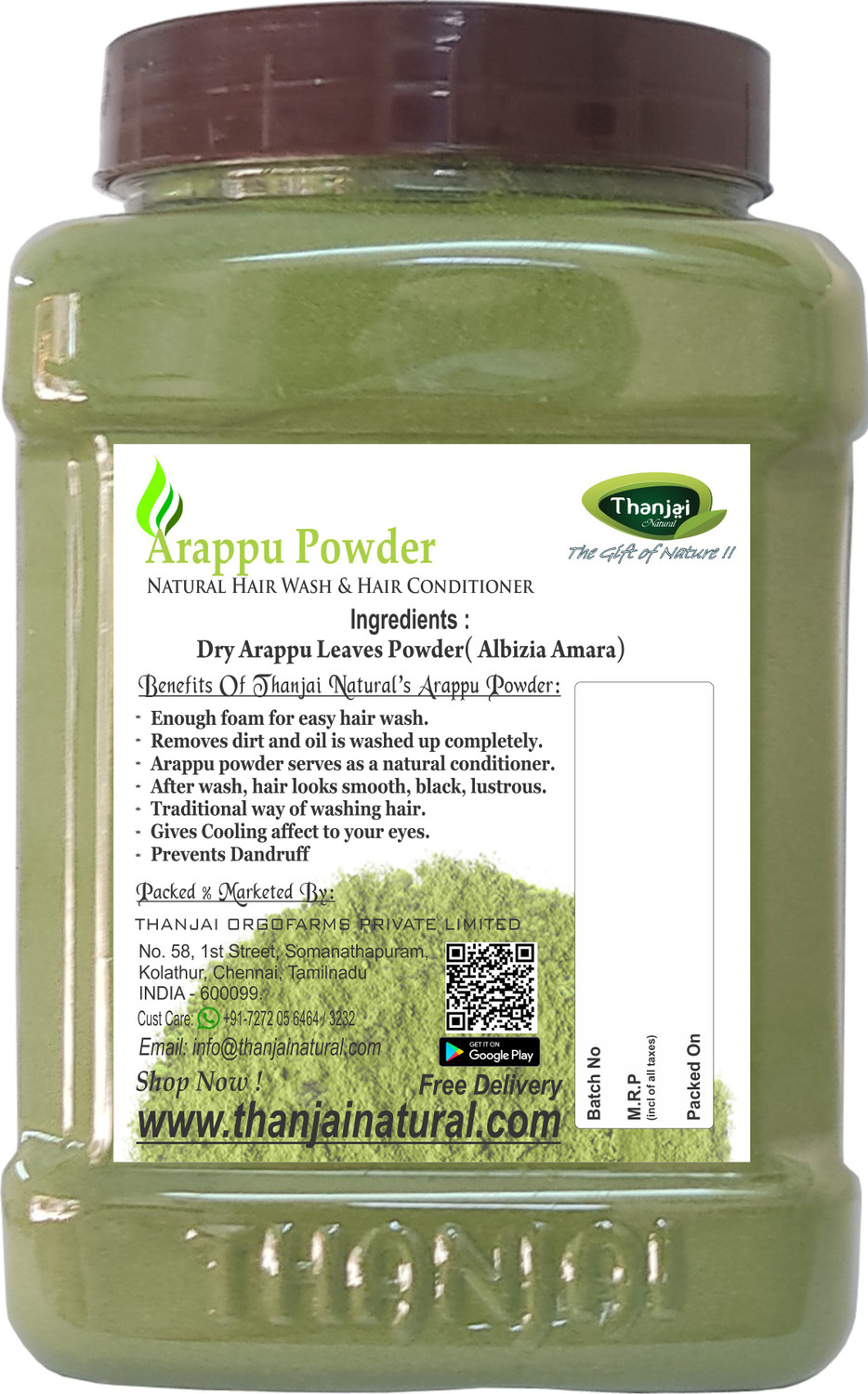 Image of THANJAI NATURAL Arappu Powder 1 Kg Jar Pure 100% Natural Oldest Traditional Made