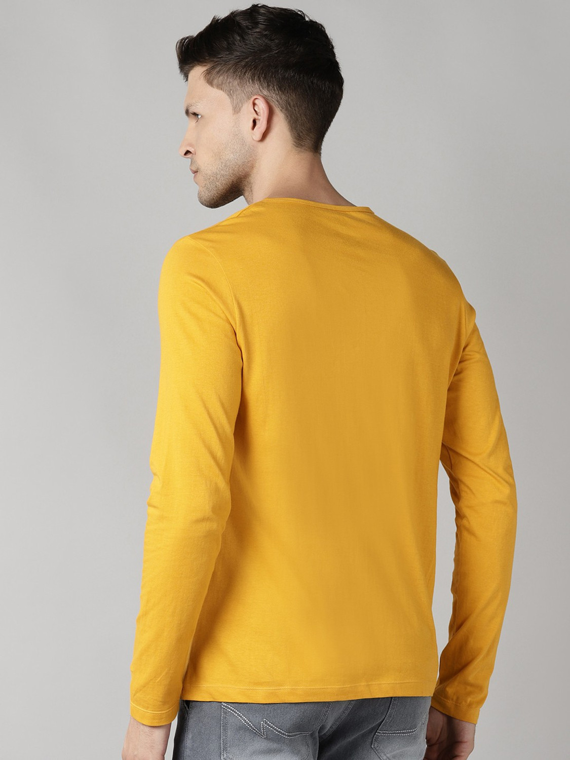 Image of Urbano Fashion Solid Men Henley Neck Yellow T-Shirt