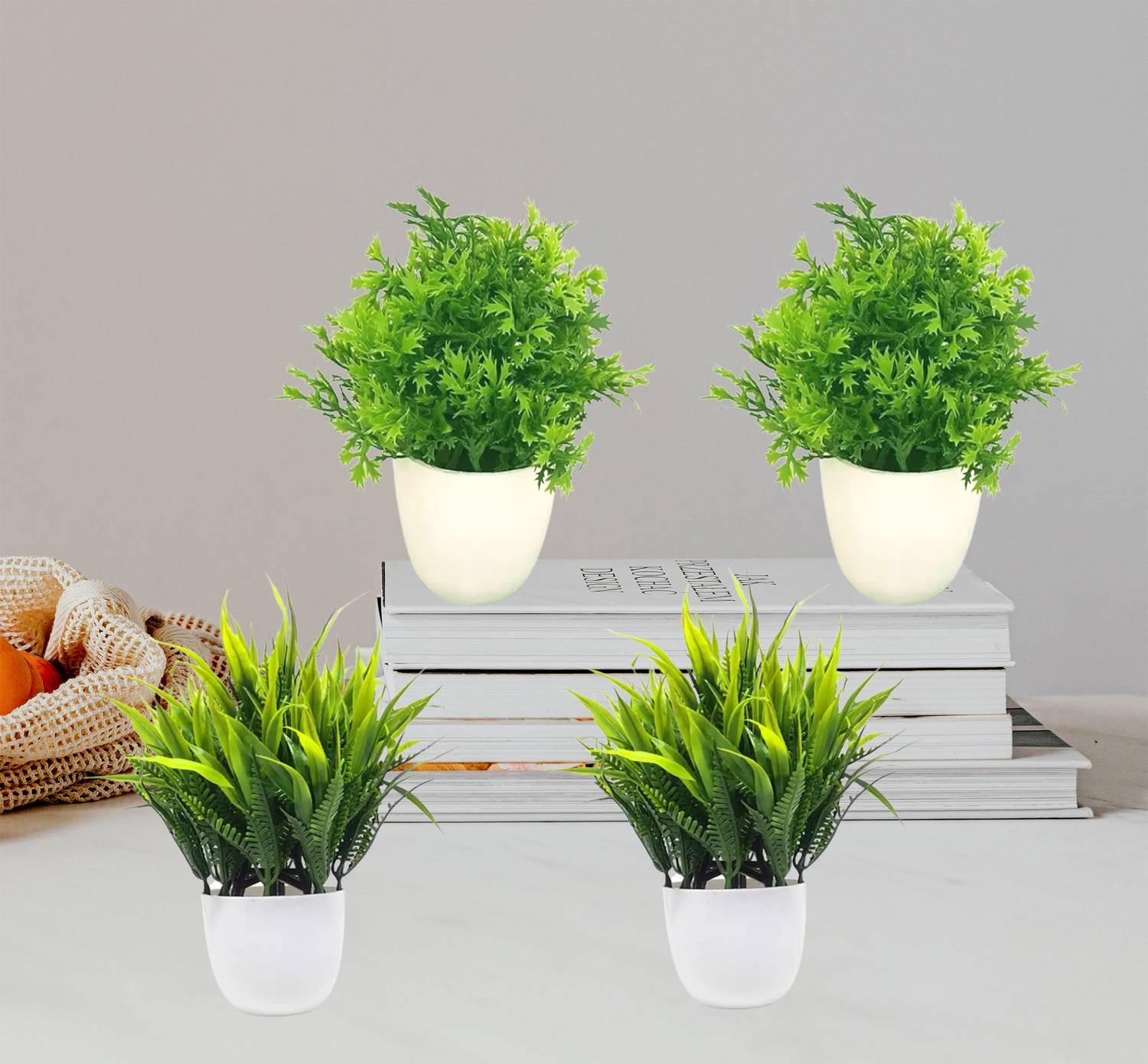 ductor Bonsai Artificial Green Small Plant With Pot Combo Of 4 .