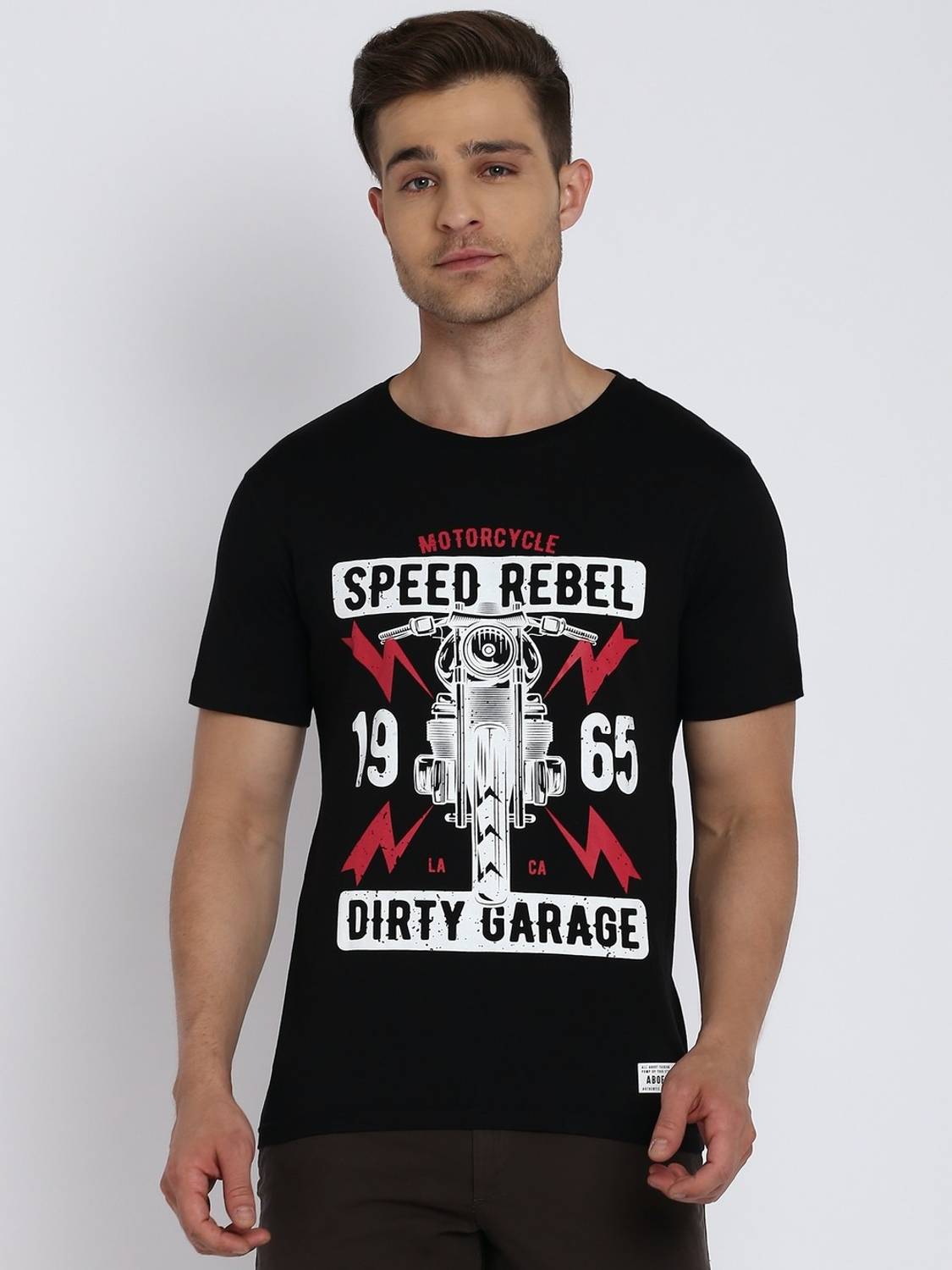 Aditya Birla - abof Printed Men Round Neck Black T-Shirt