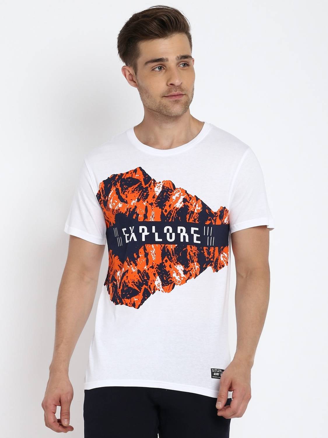 Aditya Birla - abof Printed Men Round Neck White T-Shirt