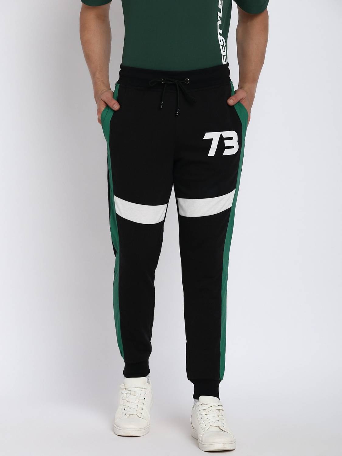 abof by Aditya Birla Colorblock Men Black Track Pants