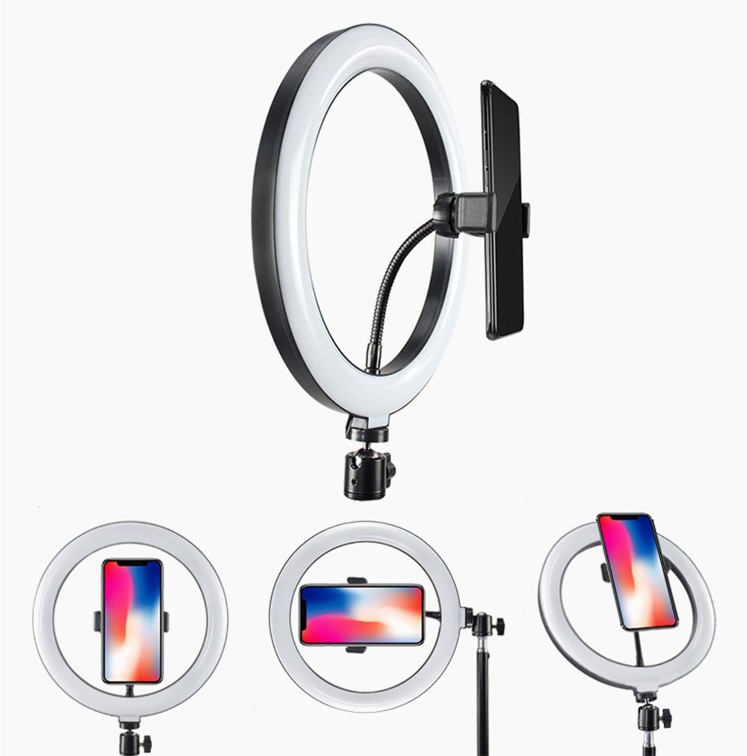 Image of Wrapo 10 Selfie Ring Light w / Tripod Stand & Phone Holder 3 Modes 10 Brightness Level 120 LED Bulbs Dimmable Selfie Ringlight for Live Stream Makeup YouTube Video Photography Shooting Tripod