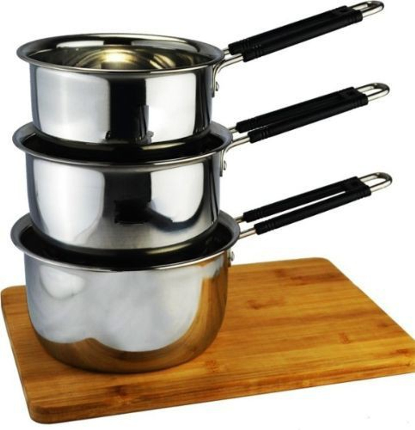 Image of HM EVOTEK Stainless Steel Milk Pan,Tea Pan,Sauce Pan ( Heavy Material & Long Life ) Milk Pan 24 cm diameter 1.75 L, 1.25 L, 0.75 L capacity