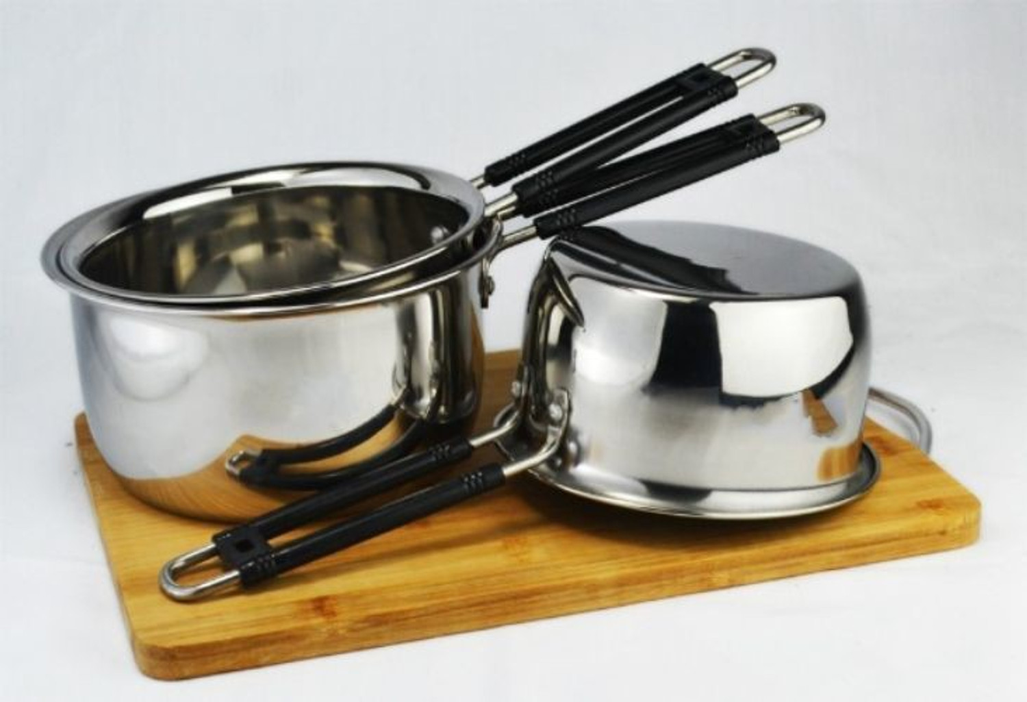 Image of HM EVOTEK Stainless Steel Milk Pan,Tea Pan,Sauce Pan ( Heavy Material & Long Life ) Milk Pan 24 cm diameter 1.75 L, 1.25 L, 0.75 L capacity