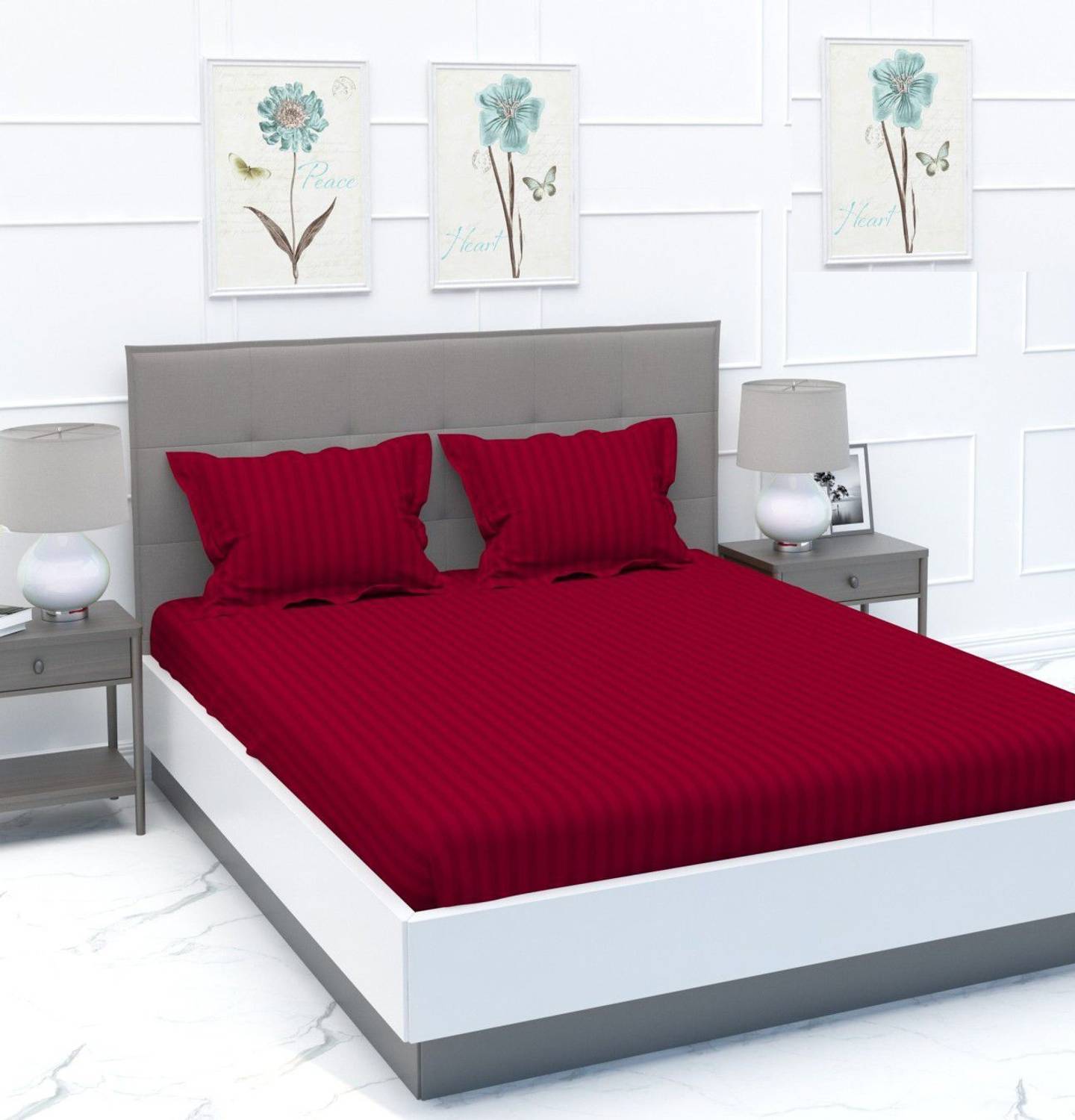 kashmya Cotton Double Fitted (Elastic) 300 TC Striped 1 Bedsheet