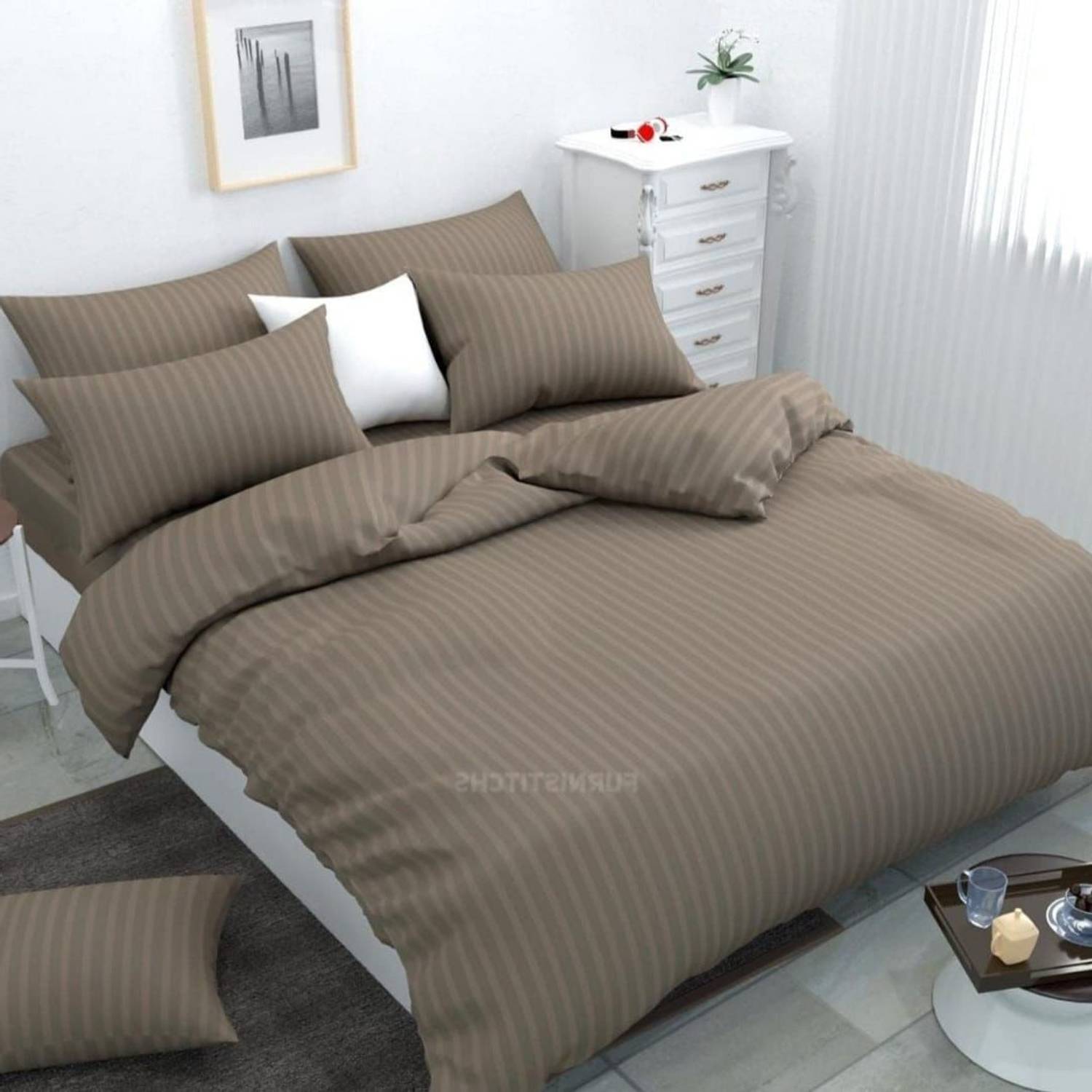 kashmya Cotton Double Flat 300 TC Striped 1 Bedsheet with 2 Pillo