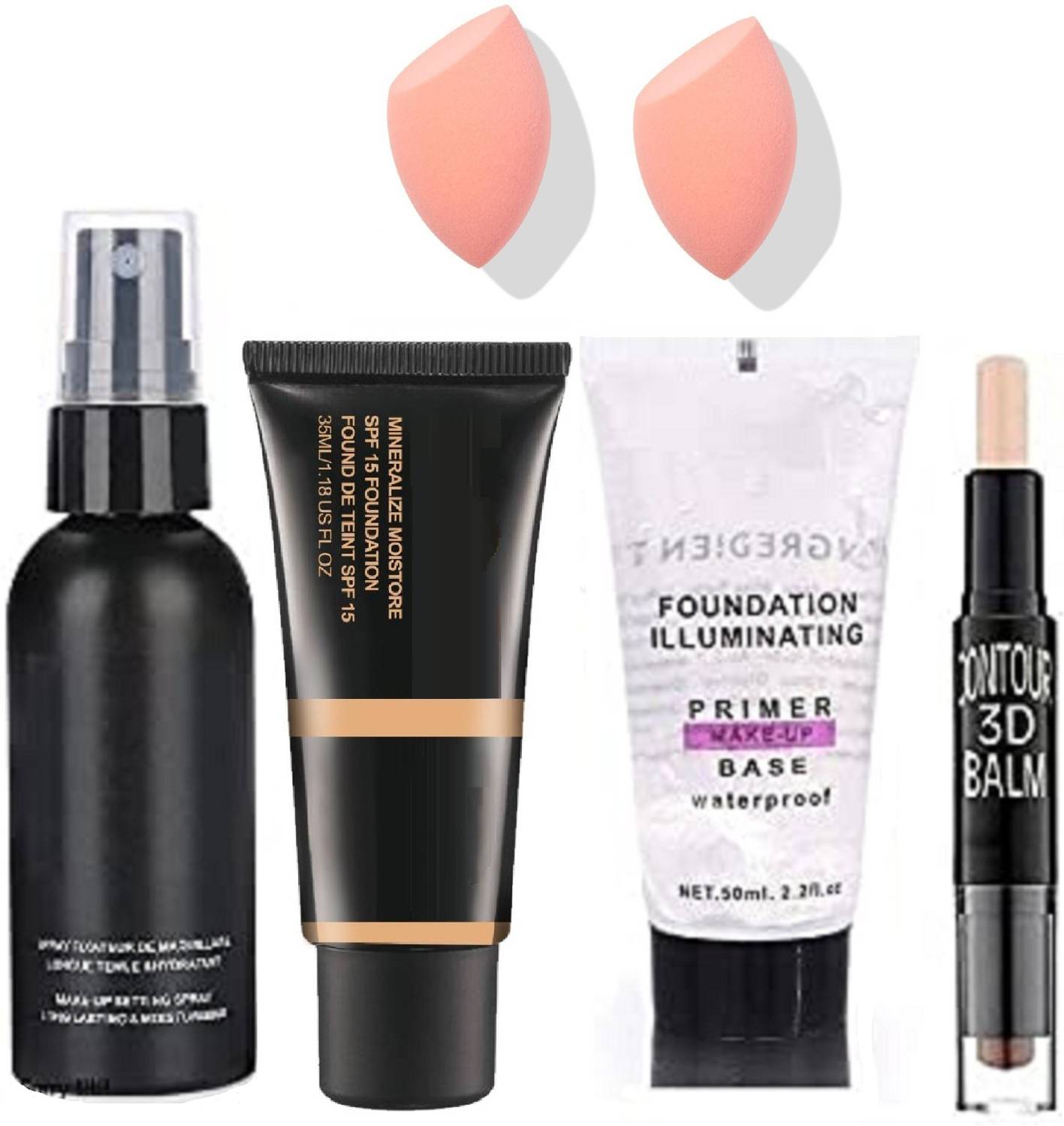 ADJD PROFESSTIONAL MATTE FINISH FOUNDATION ,2 IN 1 CONCEALER STICK , GEL PRIMER, MAKEUP SETTING FIXER WITH PUFF BLENDER