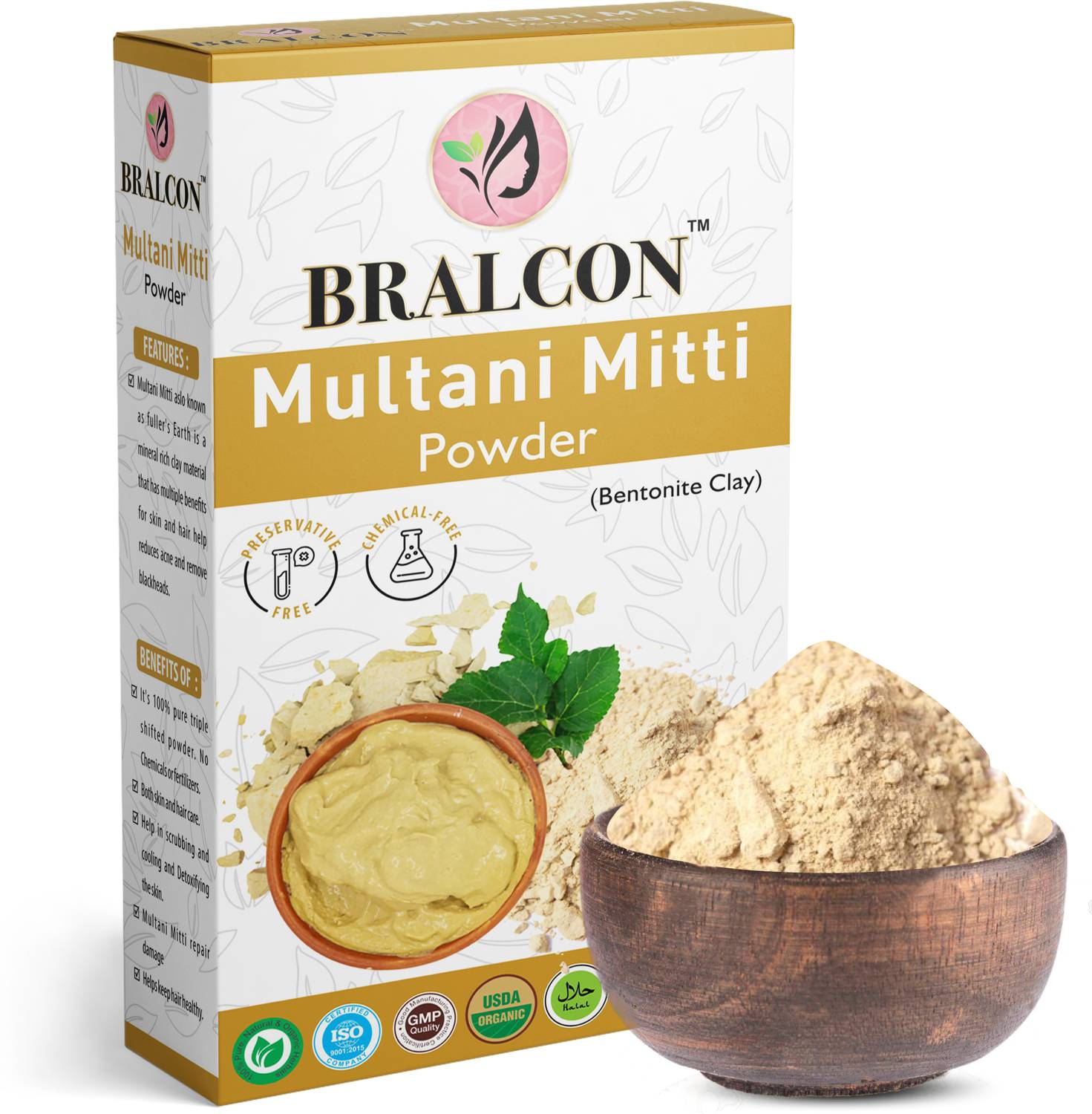 BRALCON Organic Multani Mitti Powder-100g|100% Natural Healing Clay Powder for Face Pack
