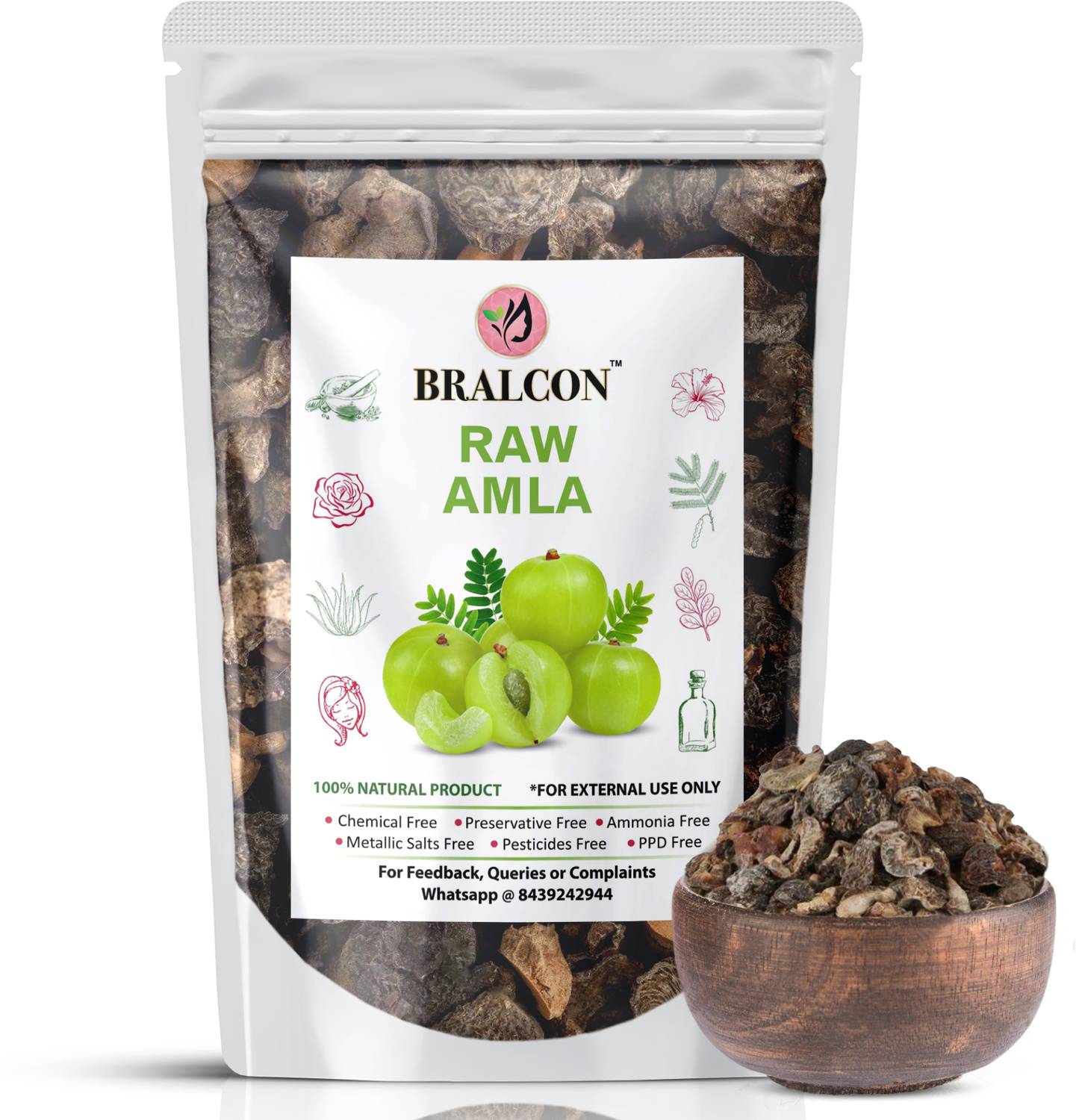 BRALCON Organic Raw Amla -100g |100% Pure & Natural Indian Gooseberry |Whole Dried Amla|