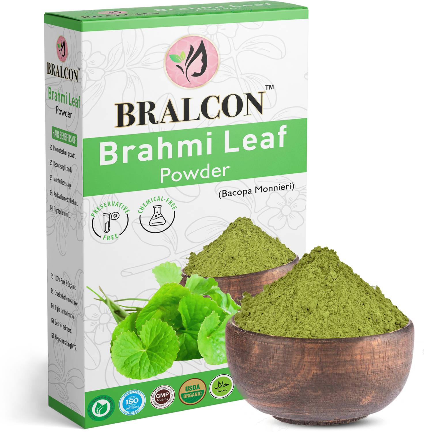 BRALCON Organic Brahmi Leaf Powder- 100g | 100% Natural Brahmi Leaves Herbal Powder |