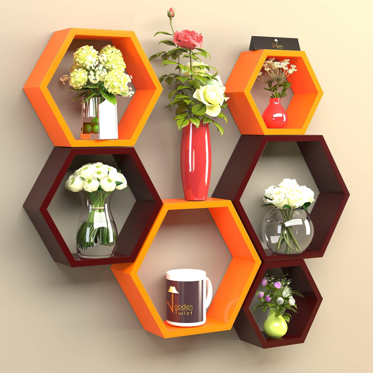 Onlineshoppee Wooden Wall Shelf (Number of Shelves - 6, Brown, Or