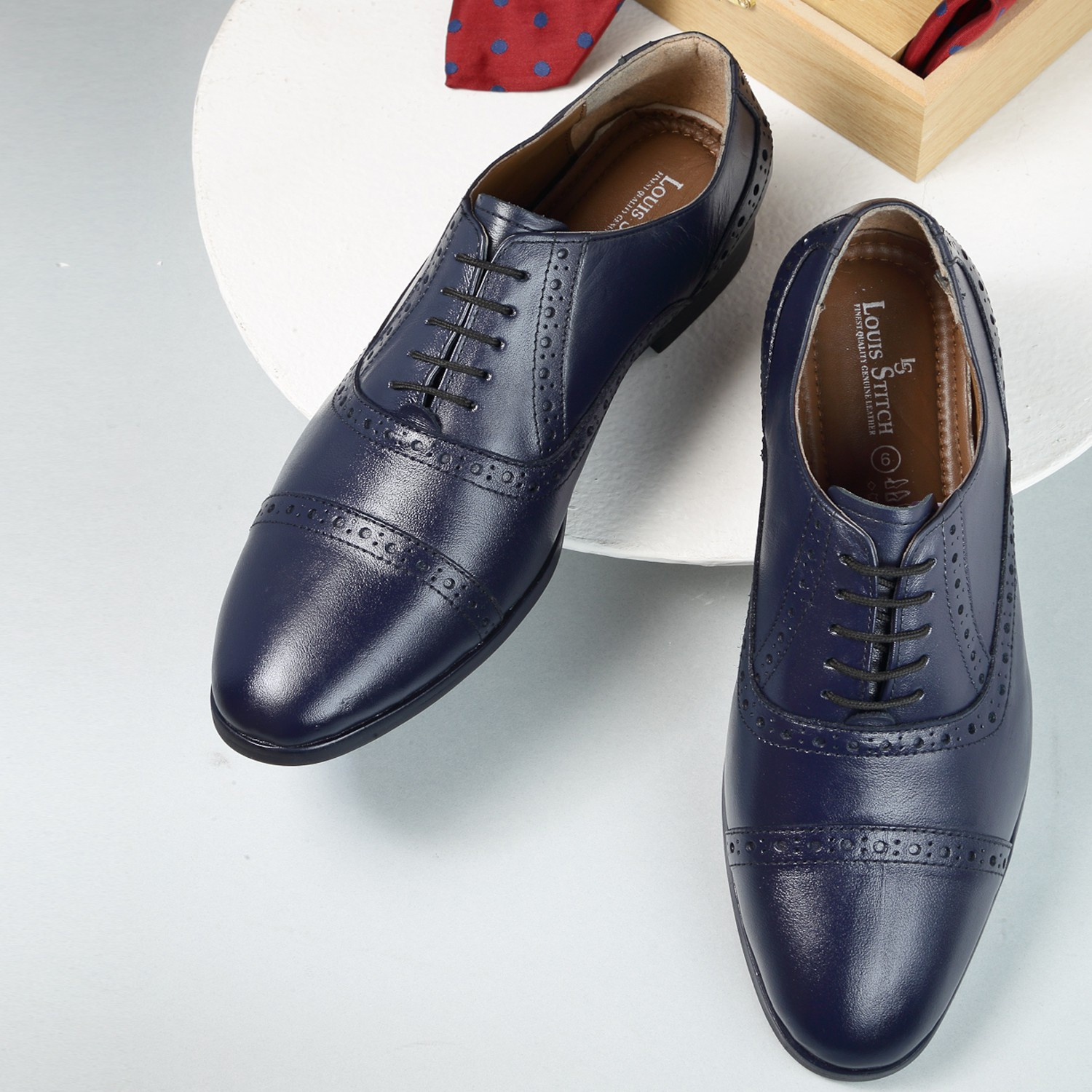 Image of LOUIS STITCH Men Blue Leather Oxford Formal Lace Up Shoes - LSRGOXBU - UK 9 Corporate Casuals For Men