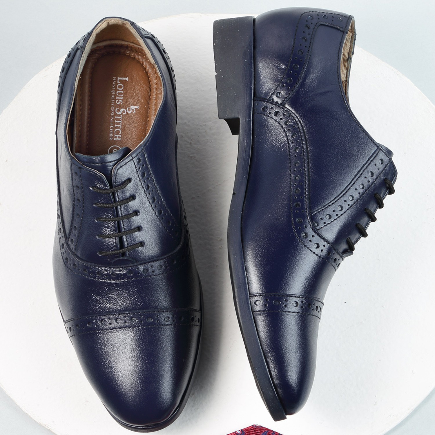 Image of LOUIS STITCH Men Blue Leather Oxford Formal Lace Up Shoes - LSRGOXBU - UK 9 Corporate Casuals For Men