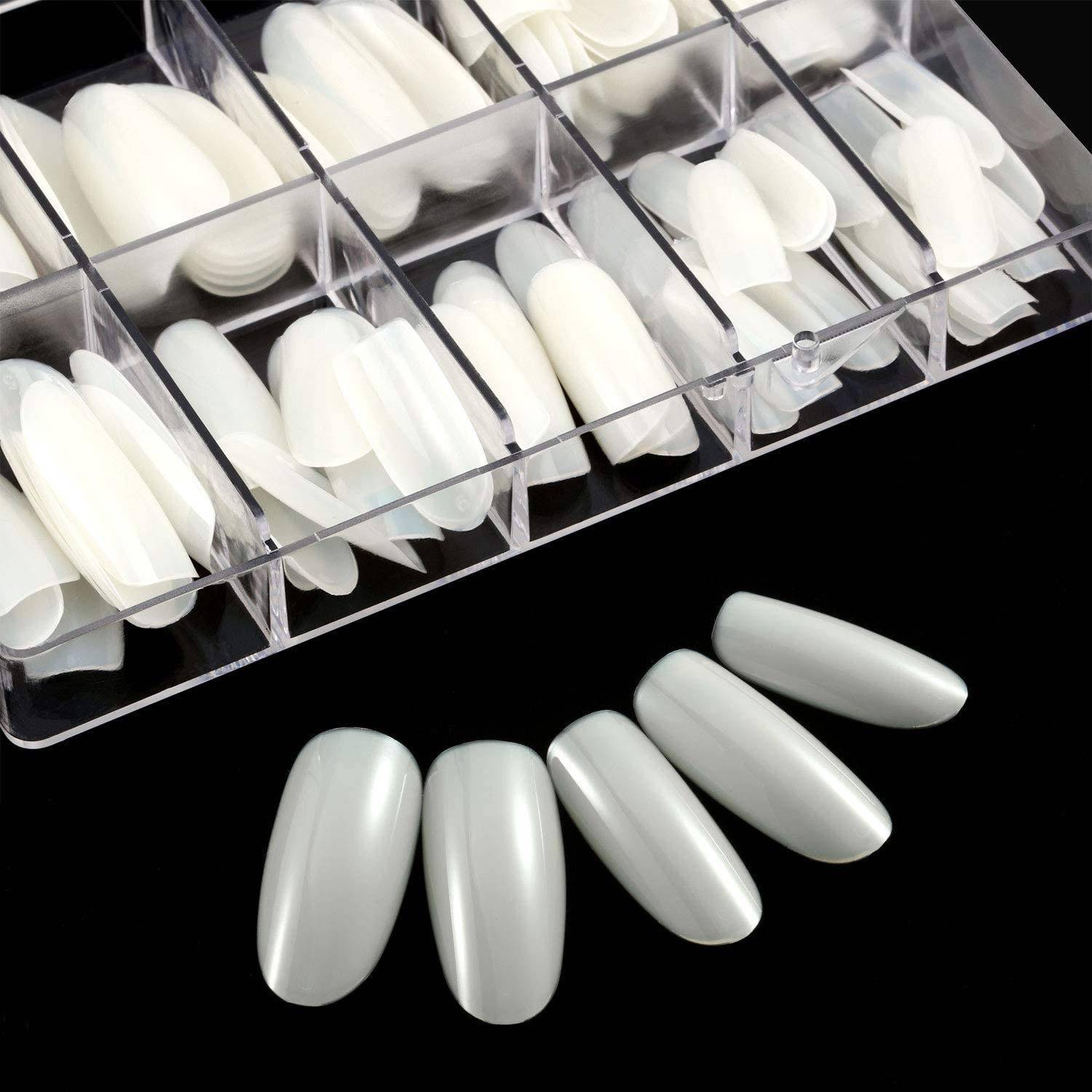 AGLEY 100 Pcs Reusable Acrylic False Nails With Nail Glue For Women's & Girls White WHITE