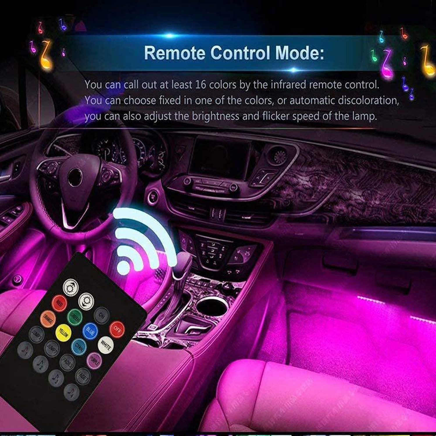Image of CCE Atmosphere Interior Light Under Dashboard with Remote Universal for All Cars Car Fancy Lights