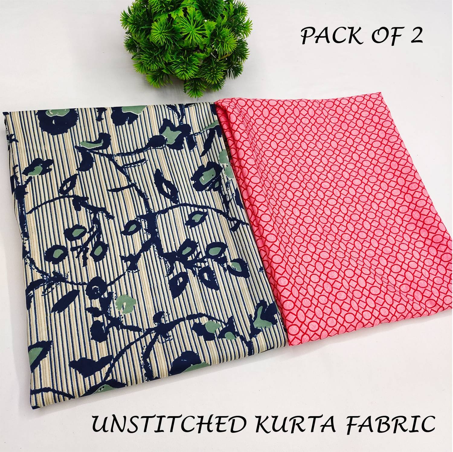 ANAND Crepe Floral Print, Striped Kurta Fabric