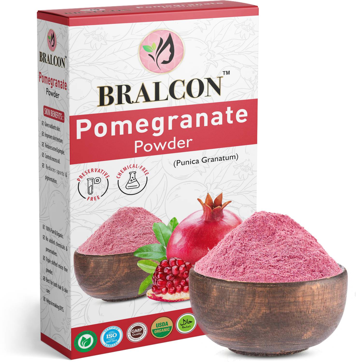 BRALCON Pomegranate Peel Powder- 100g| 100 % Natural Dry Anar Powder for Face Pack, Skin