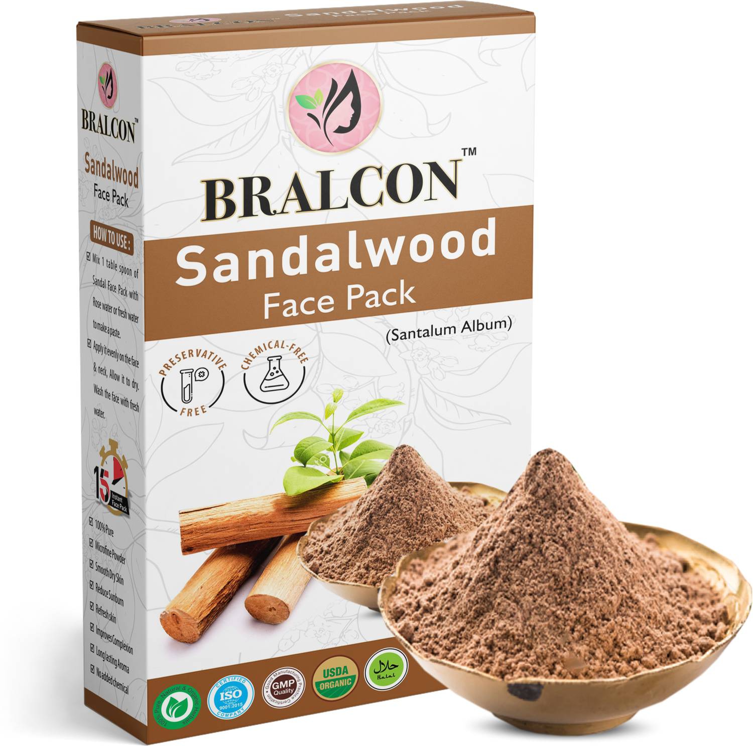 BRALCON Organic Sandalwood Powder-100g |100 % Natural Herbal Face Pack Powder, Face Mask