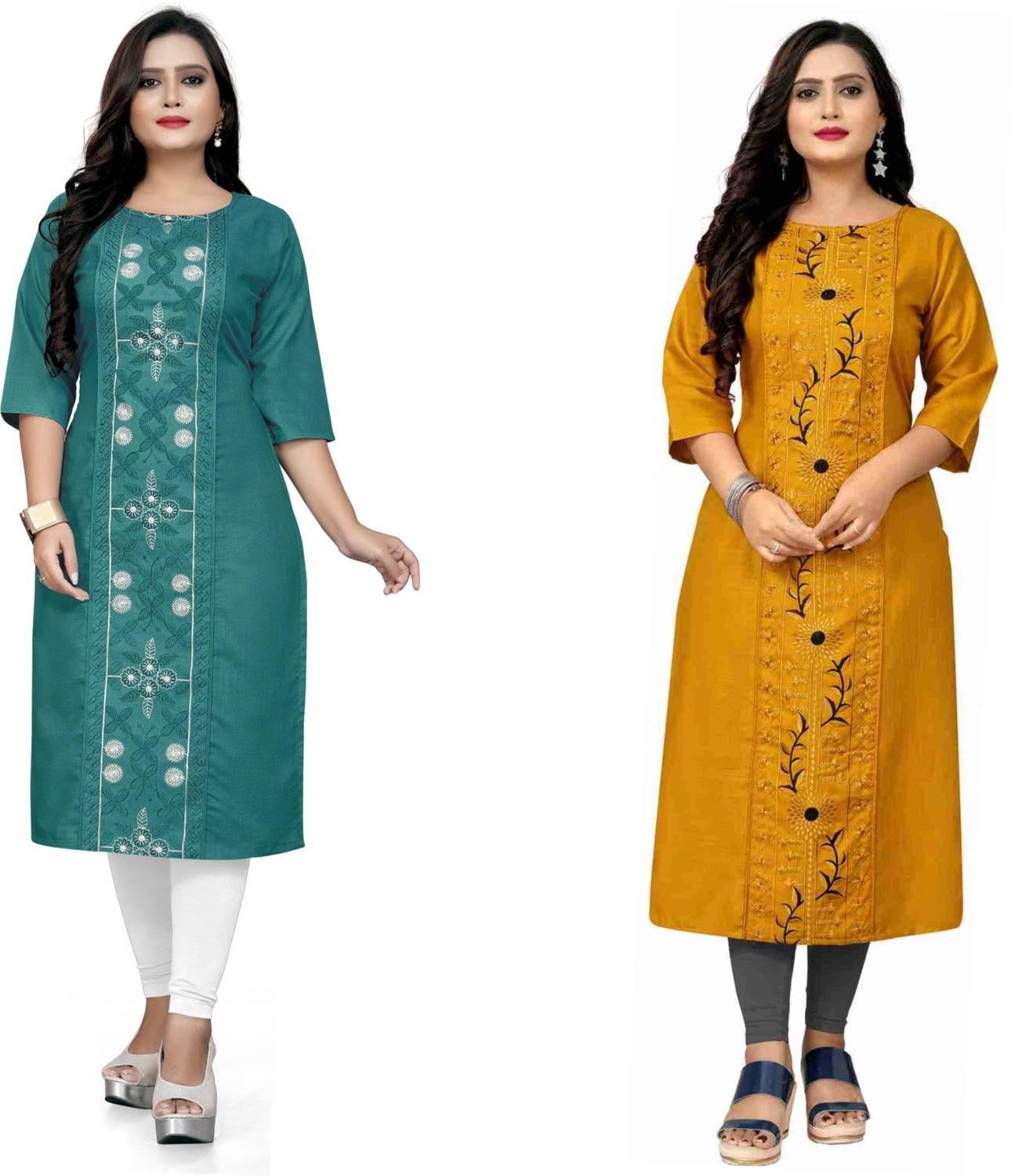 VIVIDH CREATIONS Pack of 2 Women Embroidered Cotton Blend Straigh