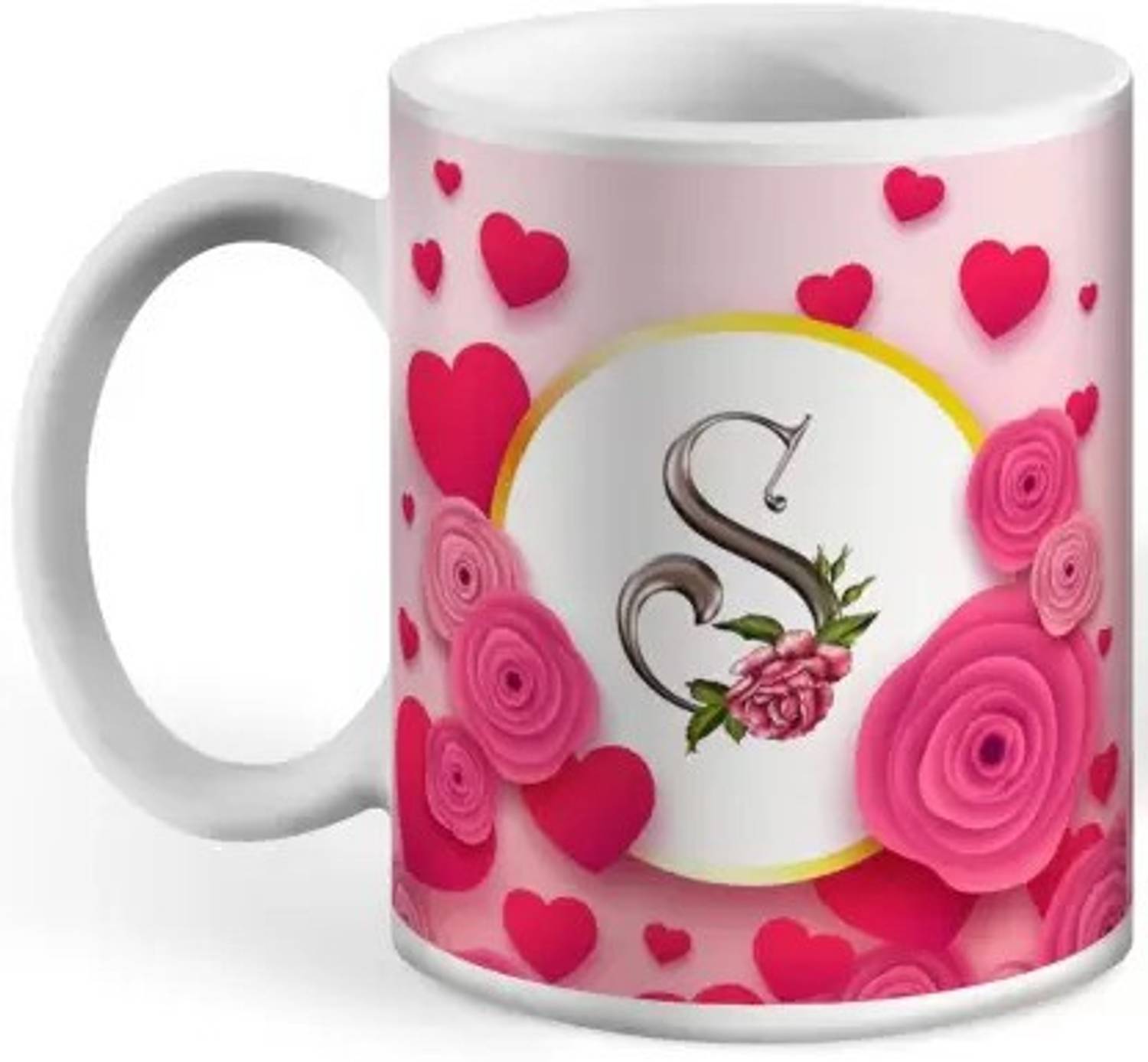 AMAR CREATION S Letter Printed Tea & Coffee 350ml Ceramic for Couple's Ceramic Coffee Mug