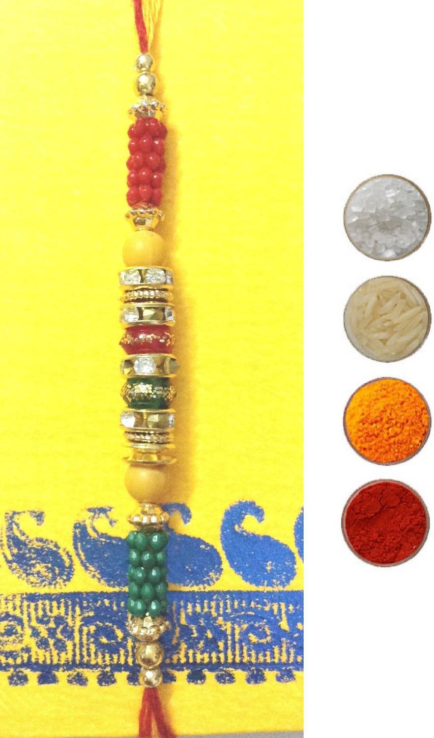 Designer Best Rakhi A1 Mauli Thread, Zardosi, Kundan Rakhi by Apro