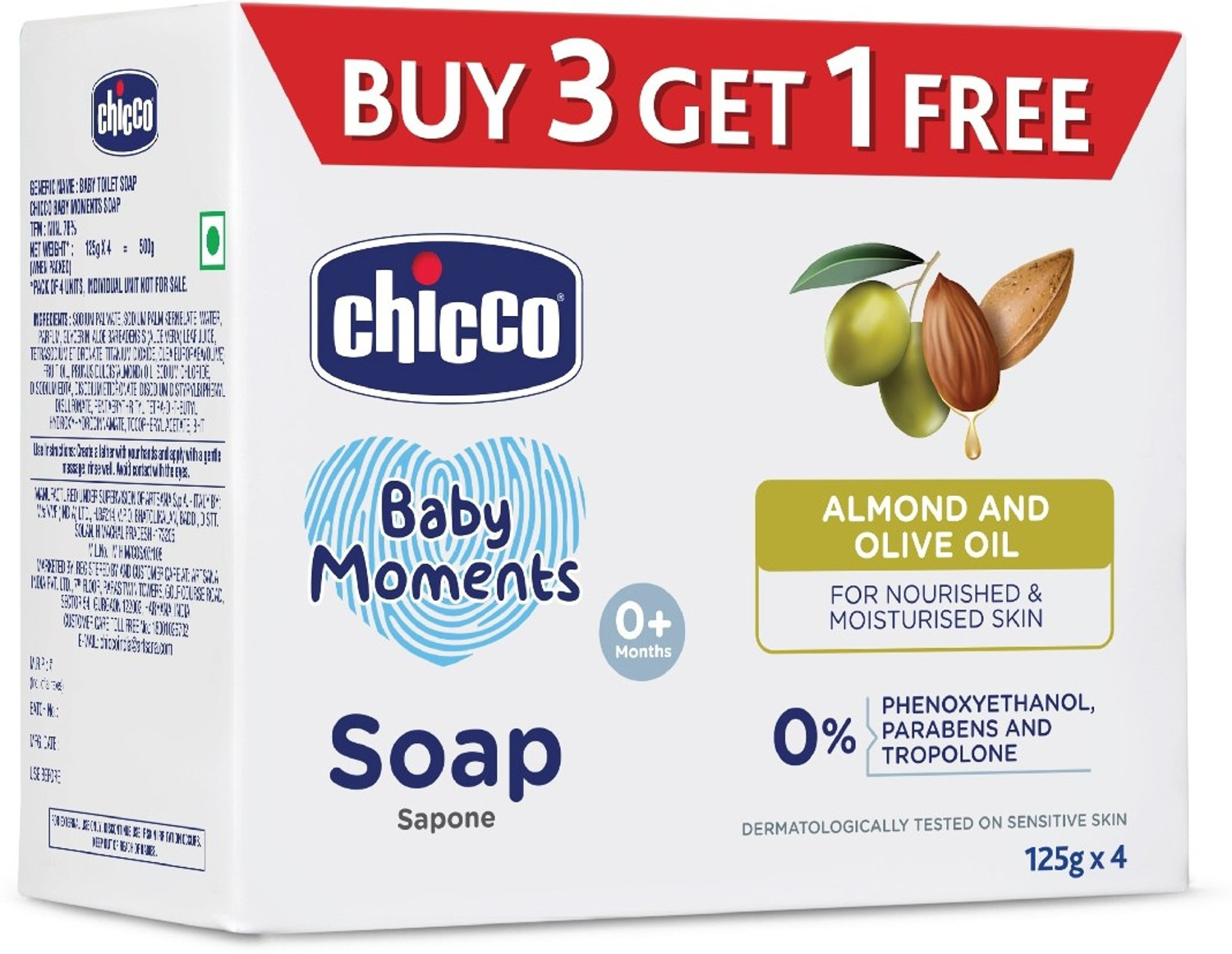 Image of Chicco Baby Moments Soap (125gmx4) (4 x 125 g)
