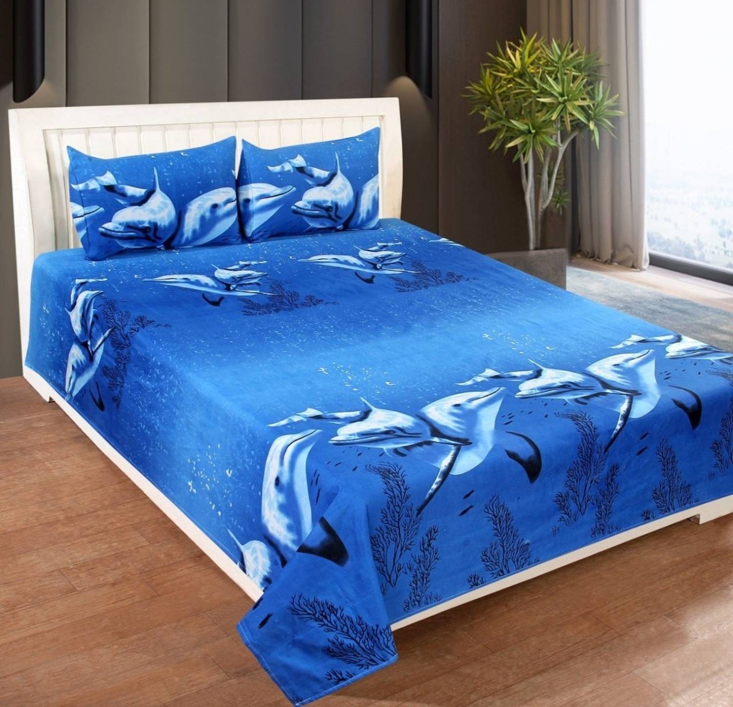 Ashu Decor Microfiber Double Flat 144 TC 3D Printed 1 Bedsheet with 2 Pillow Covers