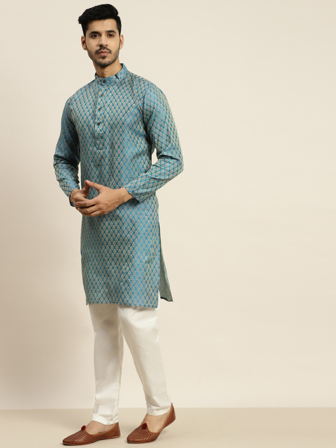Image of SOJANYA Men Kurta Pyjama Ethnic Jacket Set
