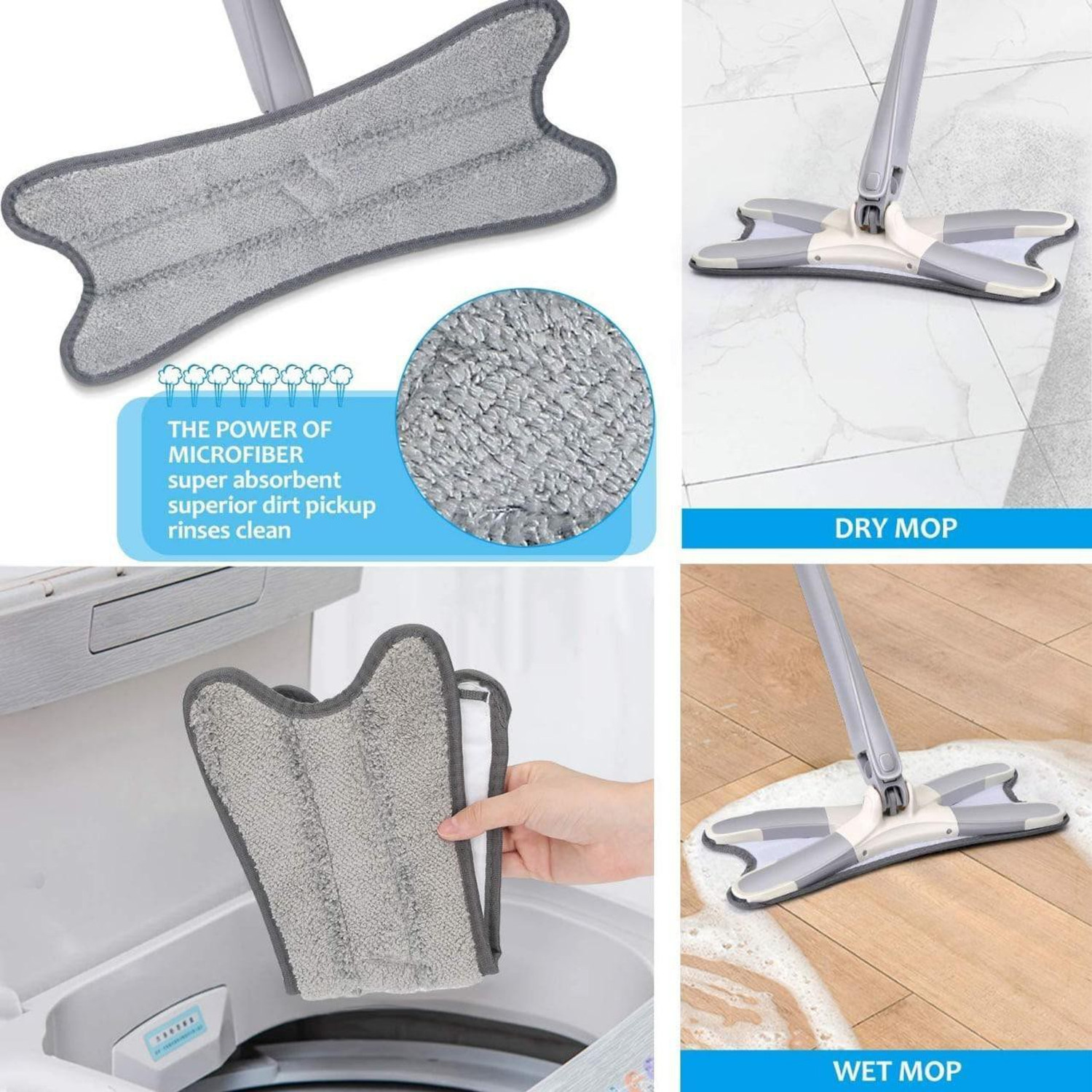 Image of jpdsrn Easy Self-Wringing Microfiber Flat Floor X Shape mop Wet & Dry Mop