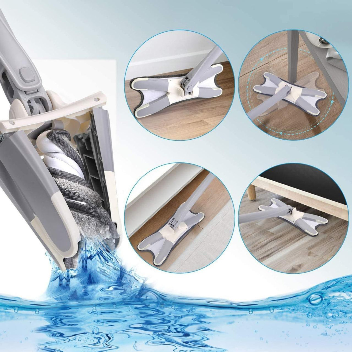 Image of jpdsrn Easy Self-Wringing Microfiber Flat Floor X Shape mop Wet & Dry Mop