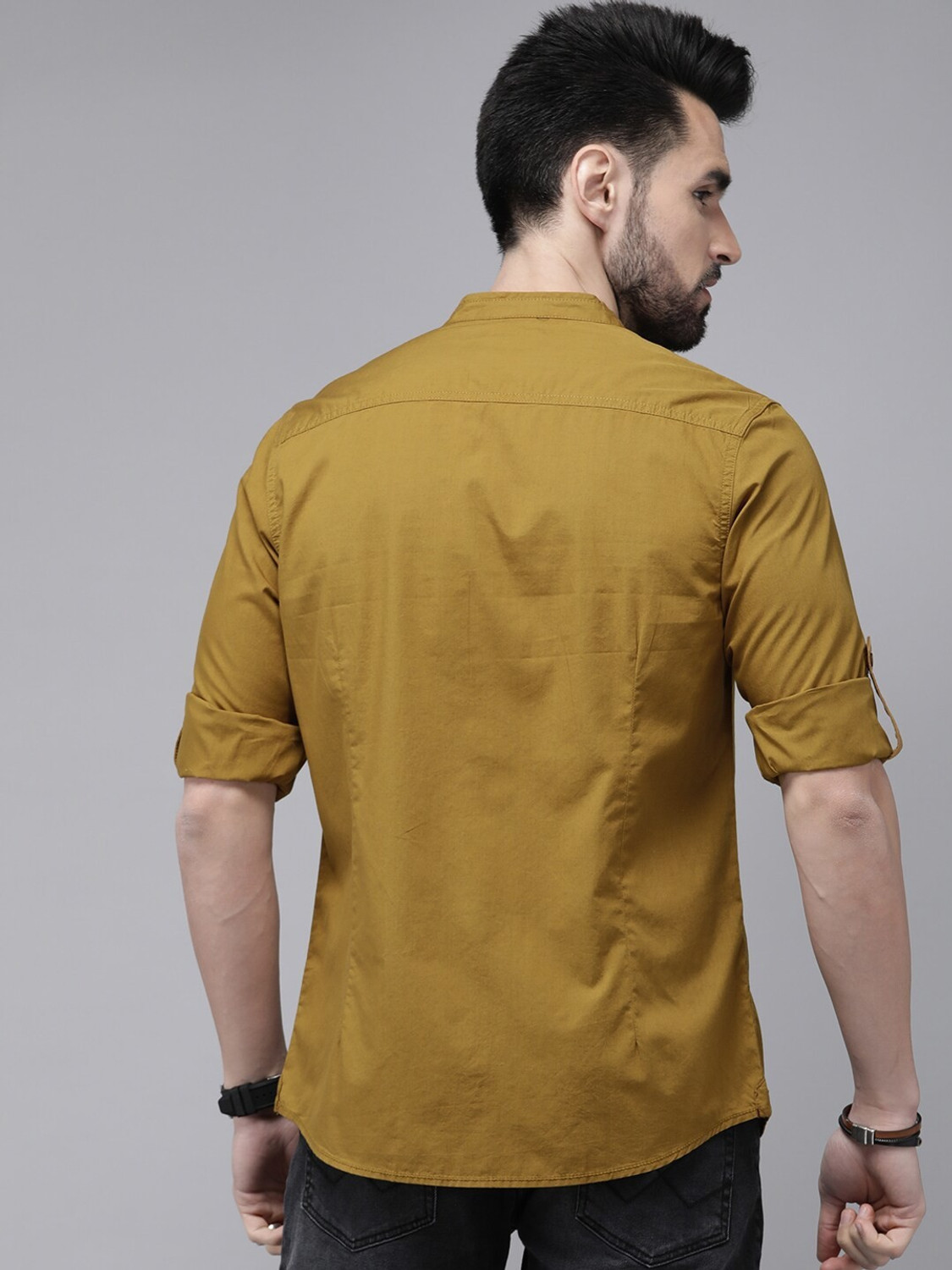 Image of Roadster Men Solid Casual Yellow Shirt