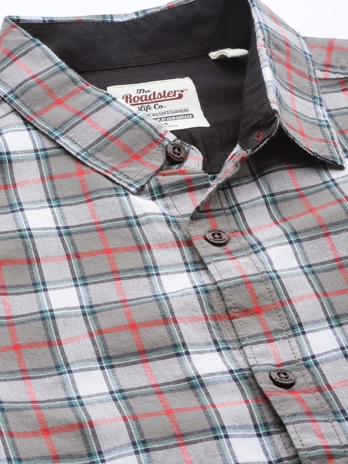 Image of Roadster Men Checkered Casual Grey Shirt