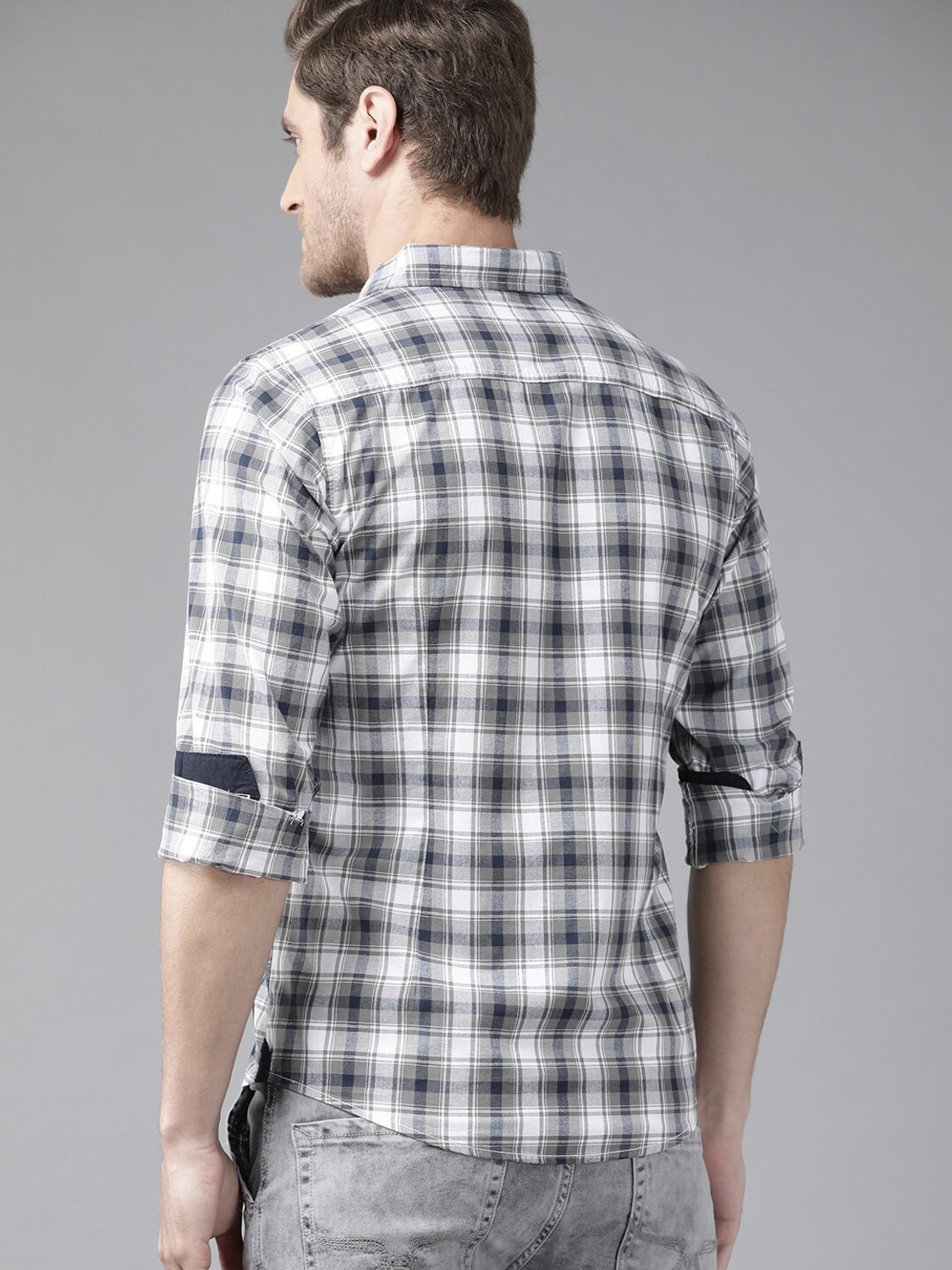 Image of Roadster Men Checkered Casual Grey Shirt