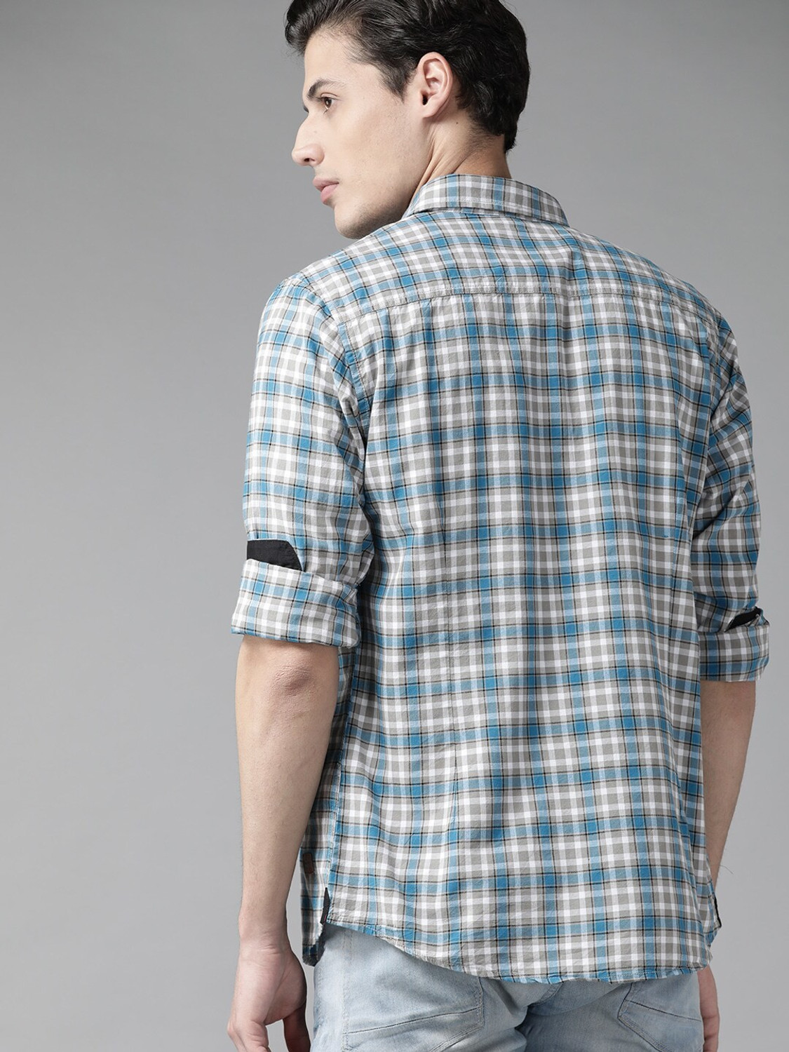 Image of Roadster Men Checkered Casual Grey Shirt