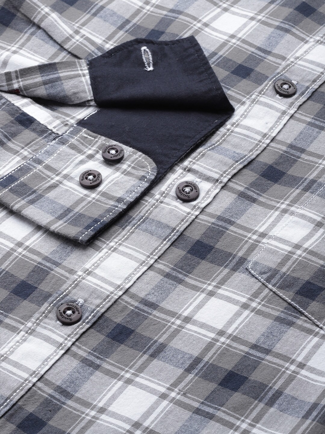 Image of Roadster Men Checkered Casual Grey Shirt